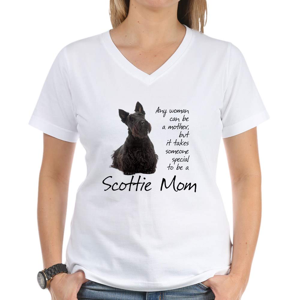 Scottie Mom T-Shirt for Women - Soft Cotton V-Neck Tee - Perfect for Dog Lovers, Casual Wear & Mother's Day Gifts
