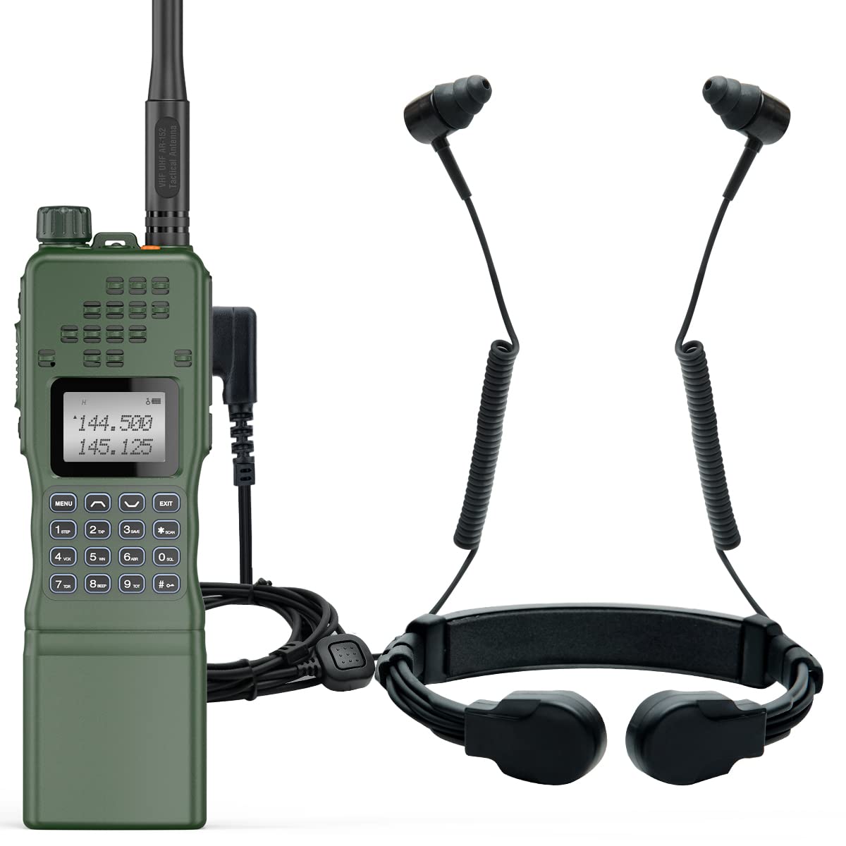 BAOFENG Adjustable Throat Mic Headset with PTT Button & Dual Earpieces - Compatible with UV-5R, BF-F8HP, UV-82, AR-152, Retevis RT22/RT68/RB26, BF-888S, H-777 Walkie Talkies - Perfect for Security, Construction & Outdoor Adventures