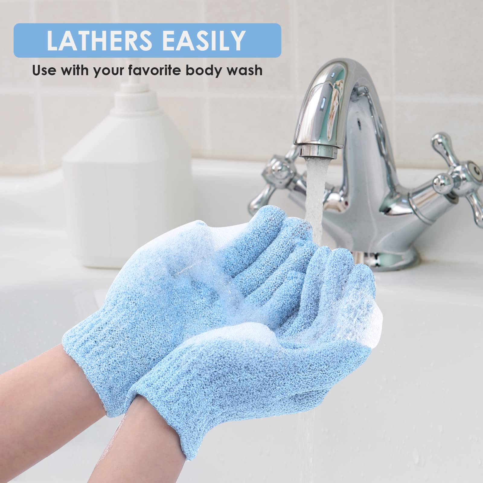 Sibba 1 Pair Exfoliating Bath Gloves - Natural Loofah & Microfiber Shower Gloves for Body & Face, Dead Skin Remover, Double-Sided Wash Mitts for Adults & Kids - Perfect for Spa Day & Sensitive Skin Care