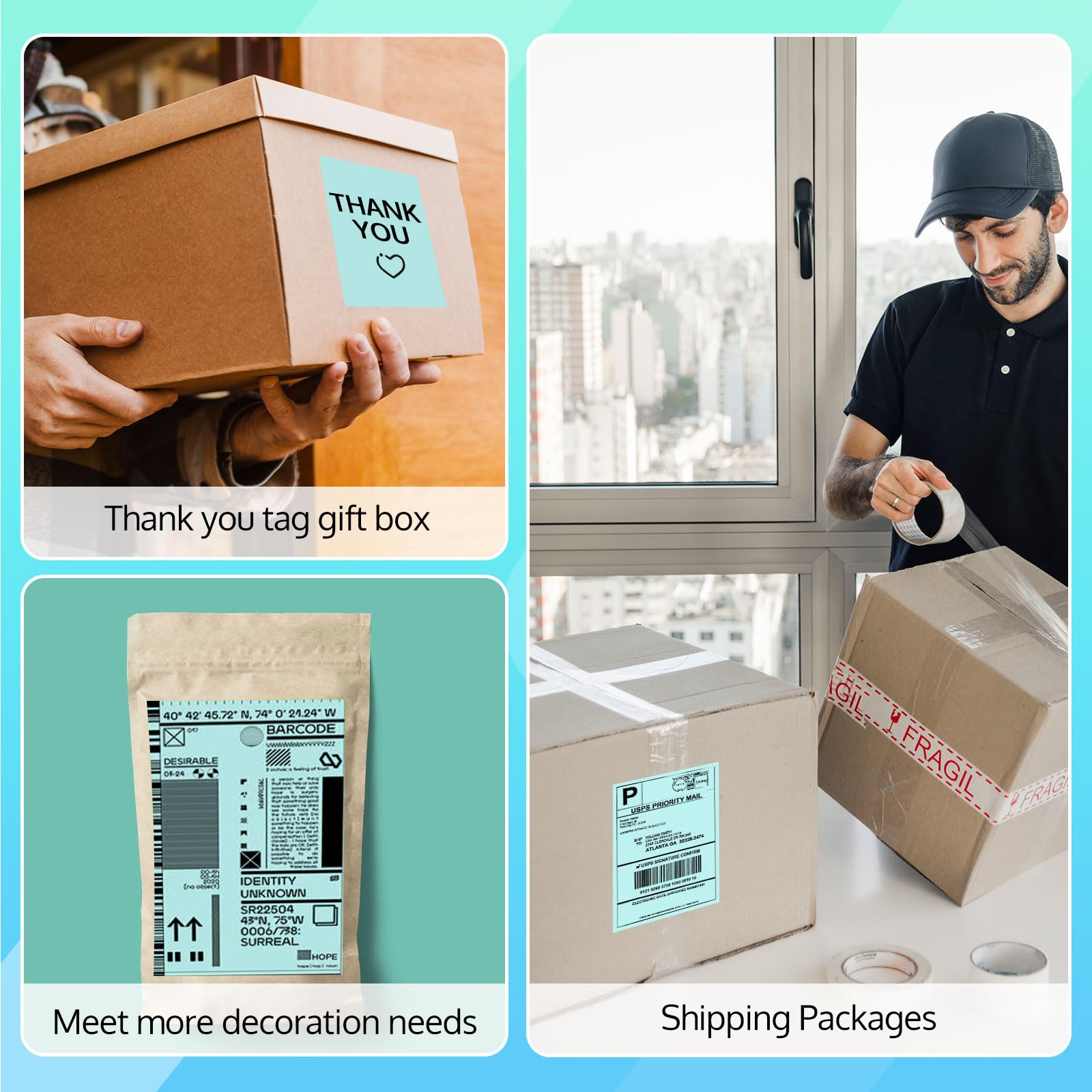 OFFNOVA 4x6 Inch Thermal Printer Labels - 500 Pack Permanent Adhesive Barcode, Shipping Address & Inventory Labels for Small Business, Warehouse & Retail - Mint Color Coding Stickers for Organizing & Logistics