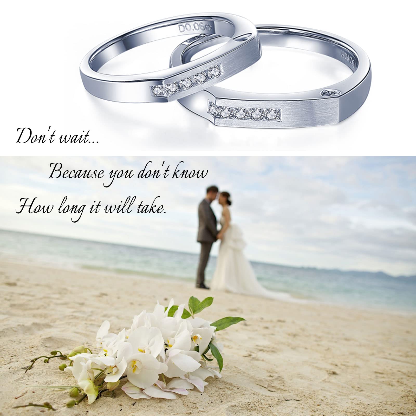 WSX Diamond Matching Couples Rings for Him and Her - Sterling Silver/10K/14K/18K Wedding Promise Rings with Free Engraving, Perfect for Anniversaries, Engagements and Romantic Gifts