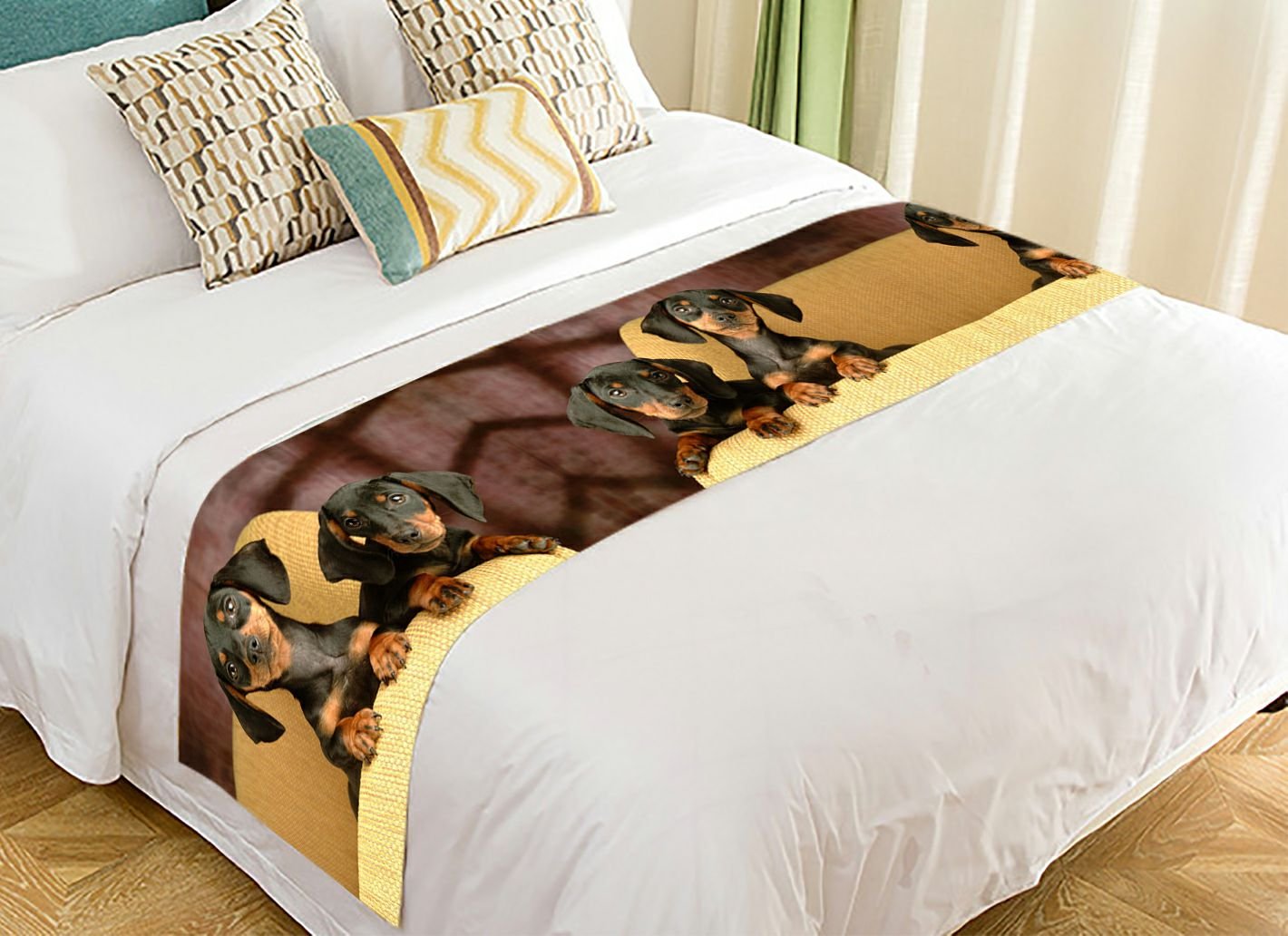 Custom Dachshund Bed Runner - Soft Cotton Decorative Bed Scarf 20x95 Inches for Sofa, Couch & Bed Decor - Perfect for Living Room, Bedroom & Home Styling