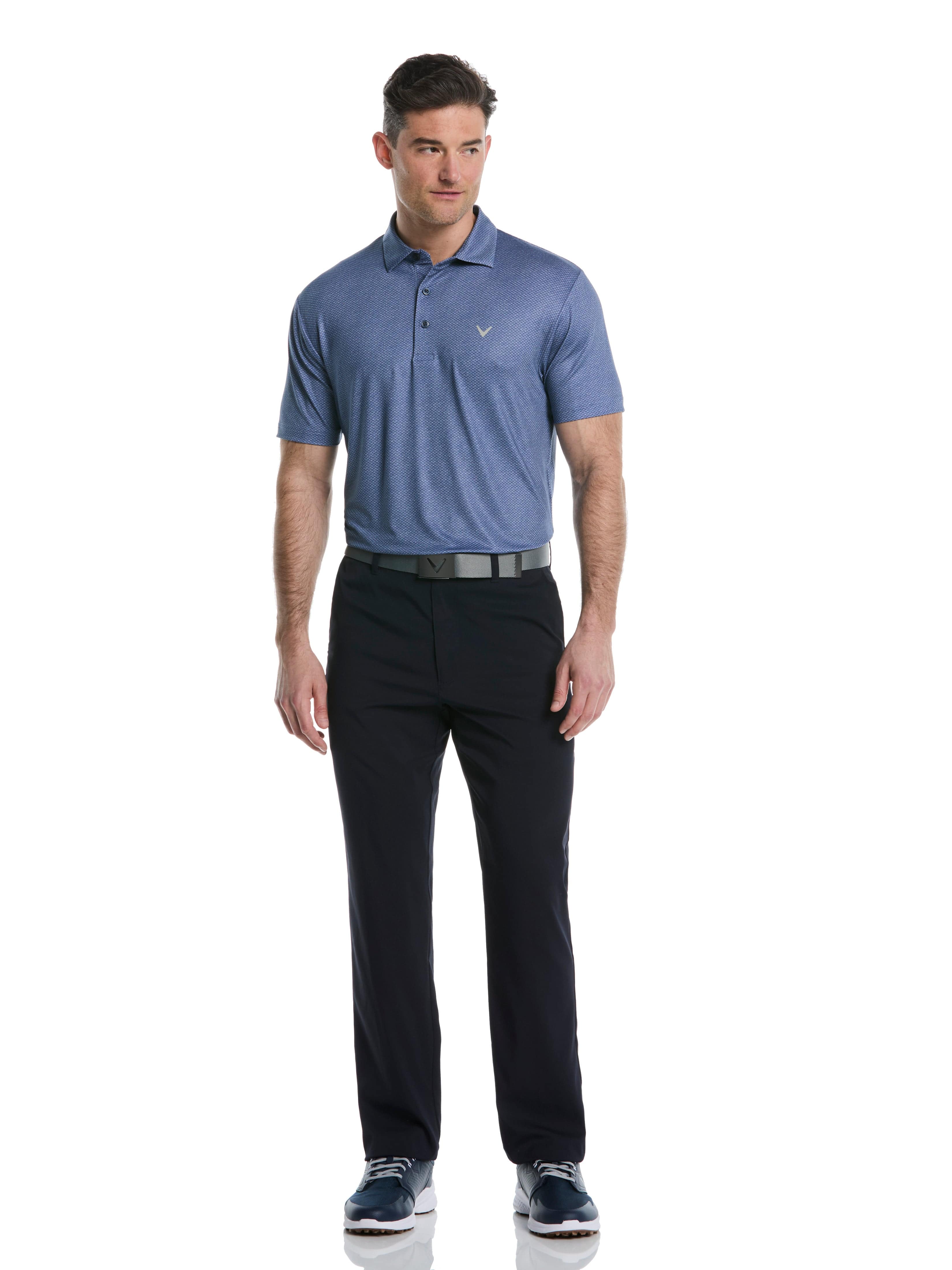Men's Heather Geo Print Golf Polo Shirt - Breathable & Moisture-Wicking Performance Top for Golf, Casual Wear & Outdoor Activities