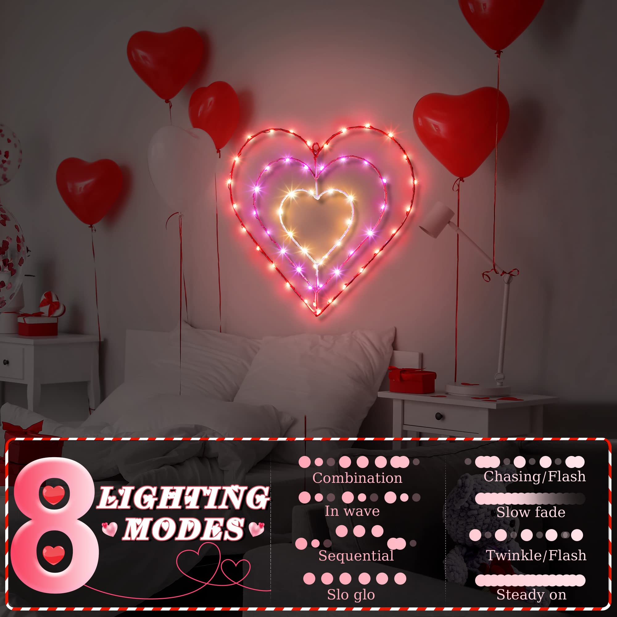 13 Inch Valentine's Day LED Lights - 8 Modes with Timer & Remote Control for Romantic Decorations (Heart Shape, 1 Pack) - Perfect for Valentine's Day, Wedding Proposals, Anniversary Parties & Home Decor