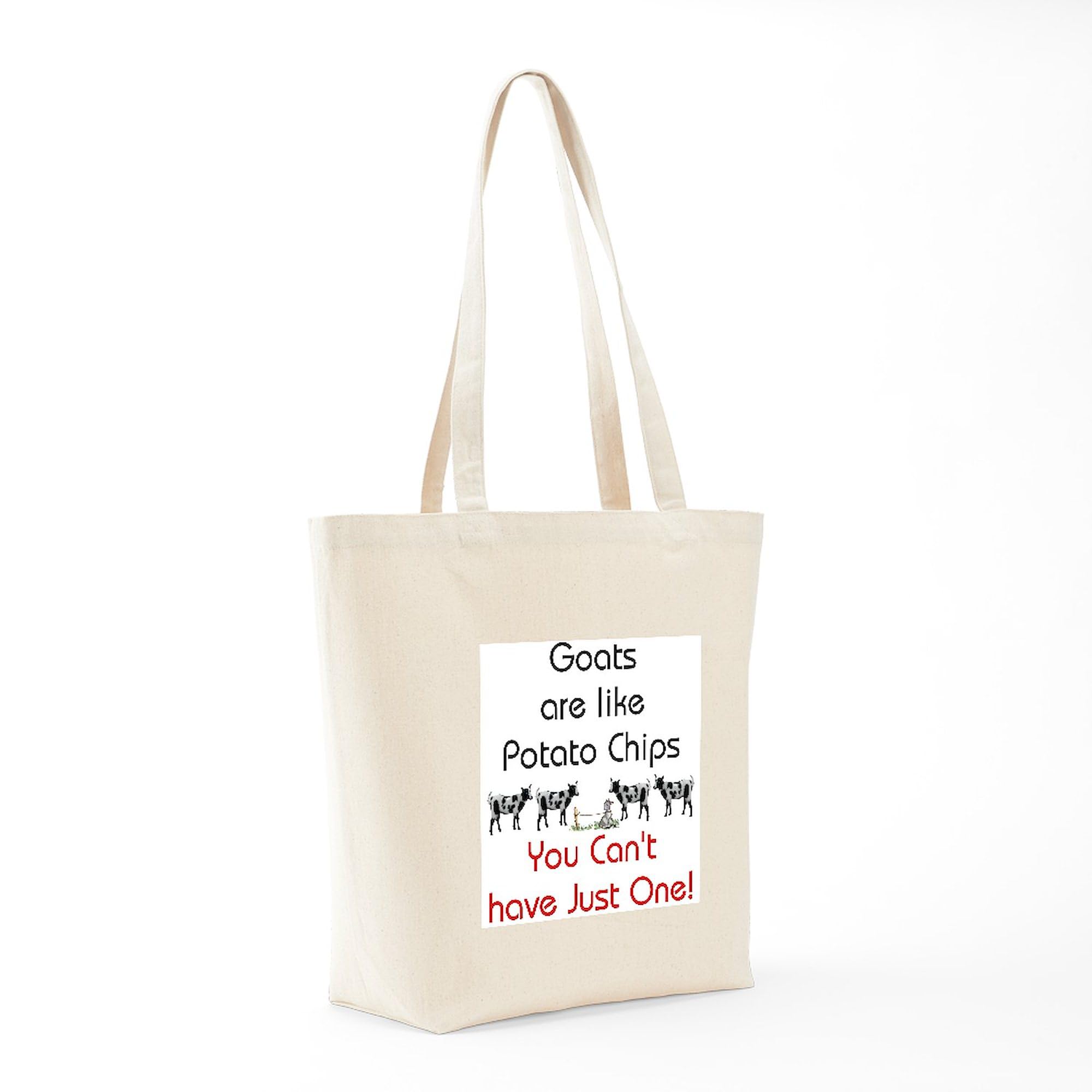 Goats Are Like Potato Chips Funny Canvas Tote Bag - Reusable Natural Cotton Shopping Bag for Groceries, Beach & Daily Use