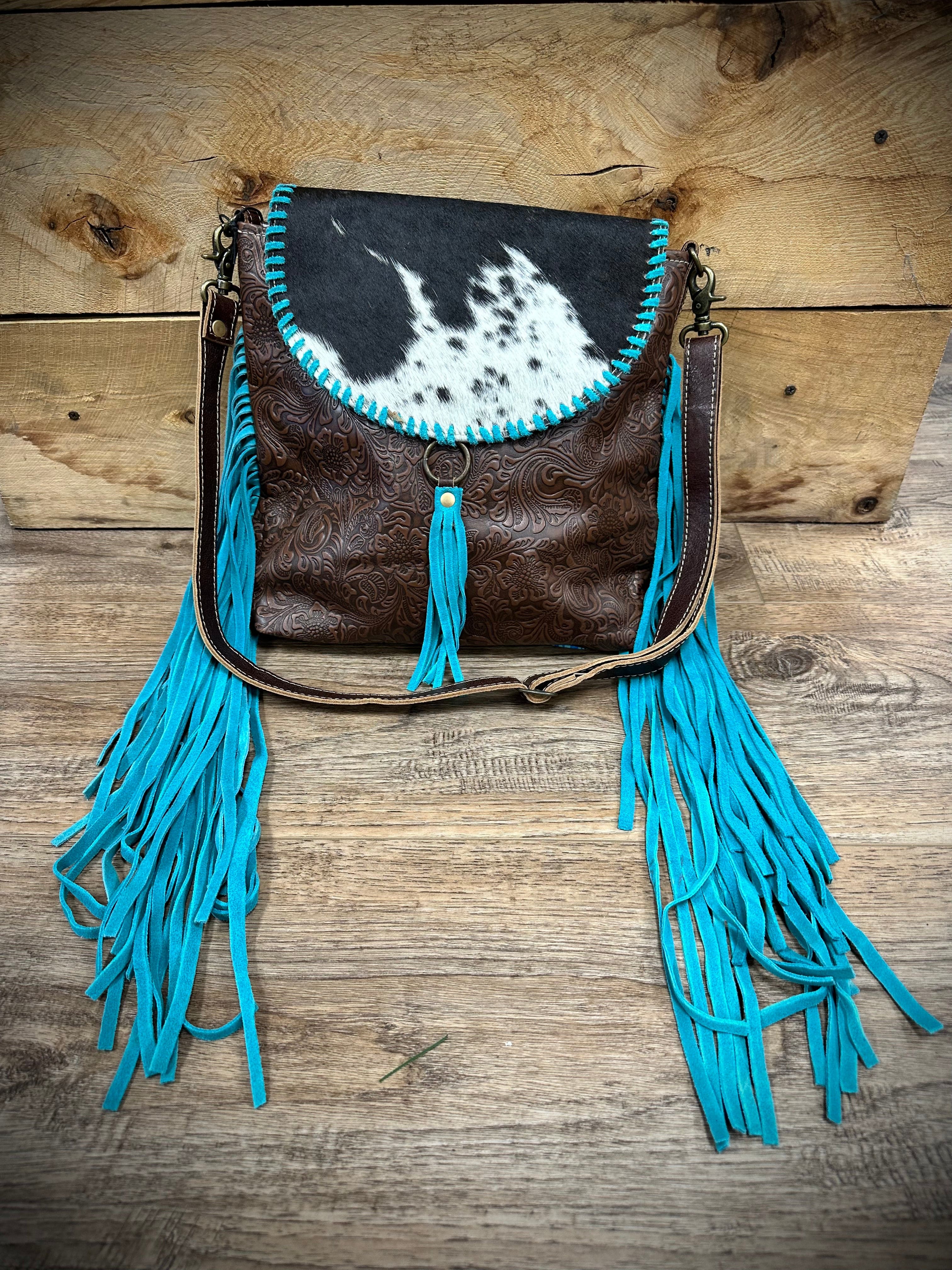Stylish Fringe Leather Handbag with Hair Accents - Perfect for Boho Fashion & Night Out Accessories