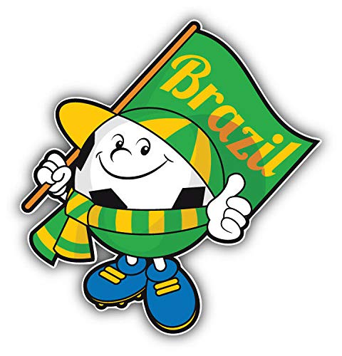 KW Vinyl Magnet - Cartoon Brazil Flag Soccer Ball Mascot - 5 Inch Car Bumper Sticker for Trucks & Vehicles - Waterproof Decorative Magnet for Sports Fans, World Cup Decor, Tailgating & Game Day