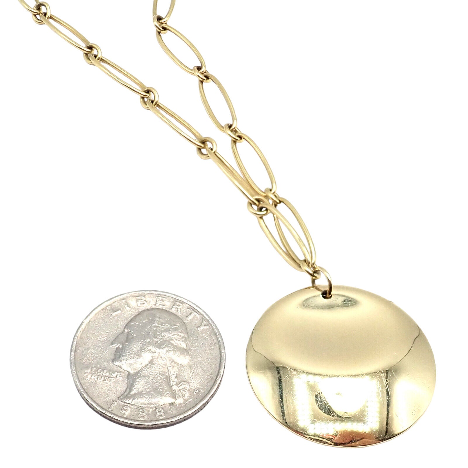Authentic Tiffany & Co Peretti 18k Yellow Gold 30mm Disc Pendant Necklace - Elegant Jewelry Gift for Women, Perfect for Weddings, Anniversaries & Special Occasions