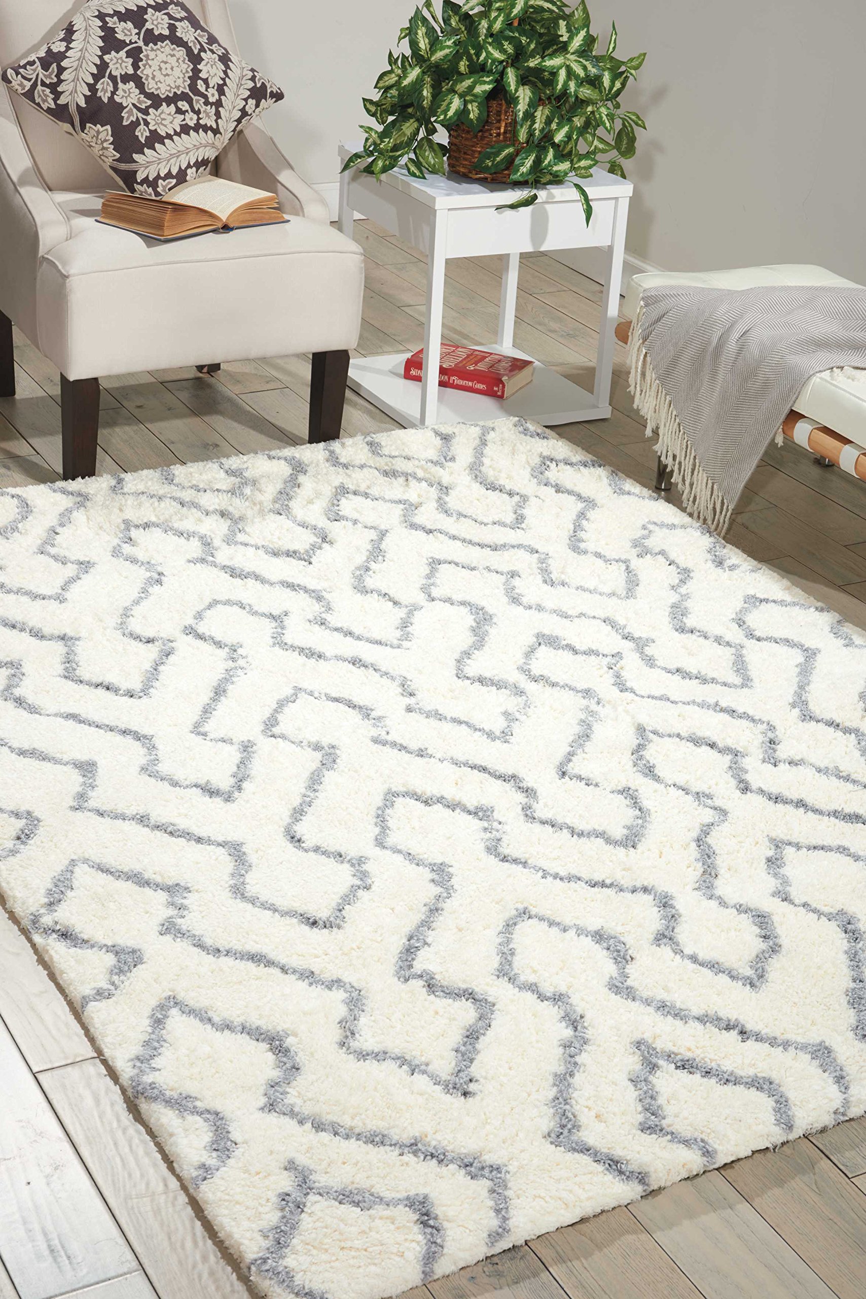Nourison Galway Shag Ivory/Blue 5' x 7' Area Rug - Easy to Clean, Non-Shedding, Soft & Durable - Perfect for Bedroom, Living Room, Dining Room & Kitchen Decor (5x7)