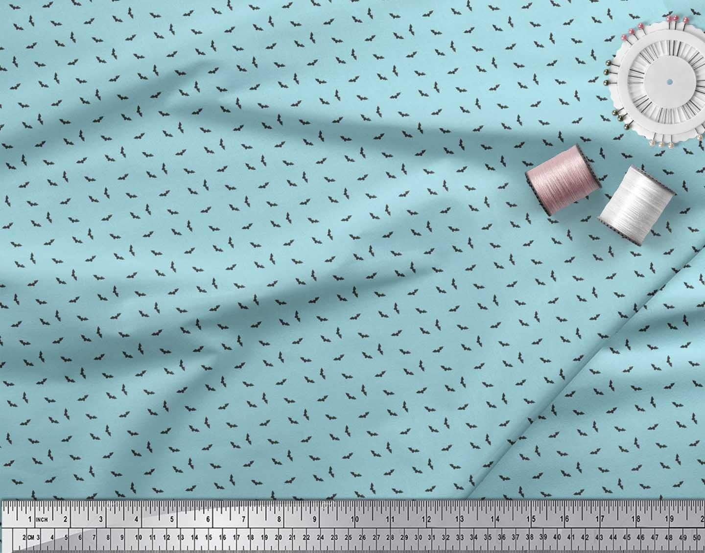 Soimoi 100% Cotton Jersey Fabric by The Yard - 58 Inch Wide Soft Blue Bat & Bird Printed Fabric for DIY Clothing, Quilting & Home Decor - Whimsical Charm Shirting Material