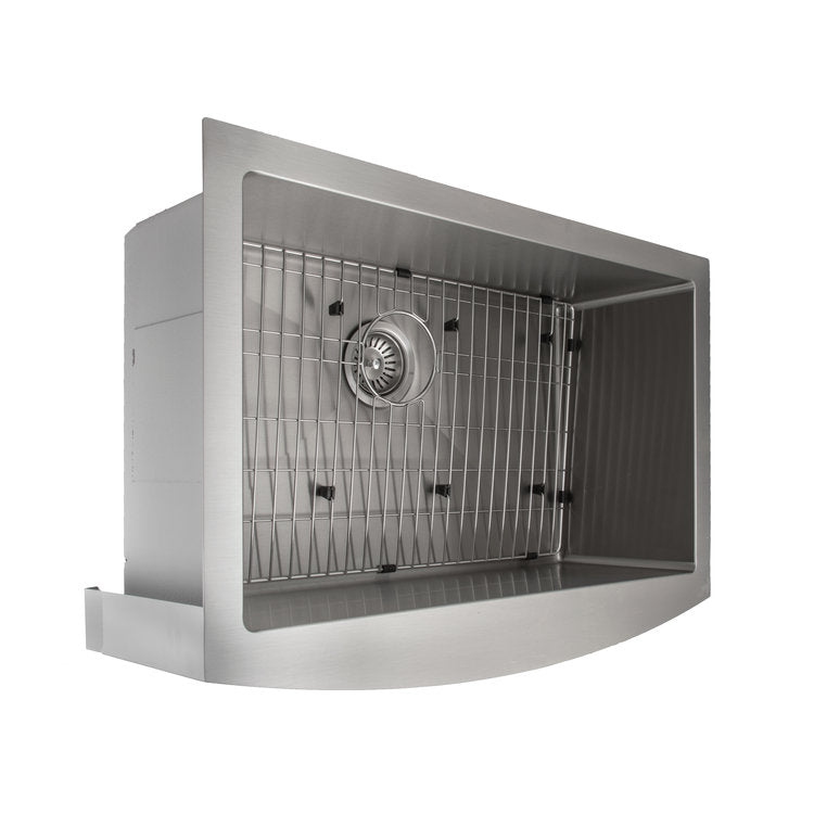 ZLINE Zermatt 30-inch Farmhouse Apron Front Stainless Steel Single Bowl Kitchen Sink with Bottom Grid (SAS 30) - Perfect for Rustic & Modern Farmhouse Kitchens, DIY Installations & Heavy-Duty Cooking
