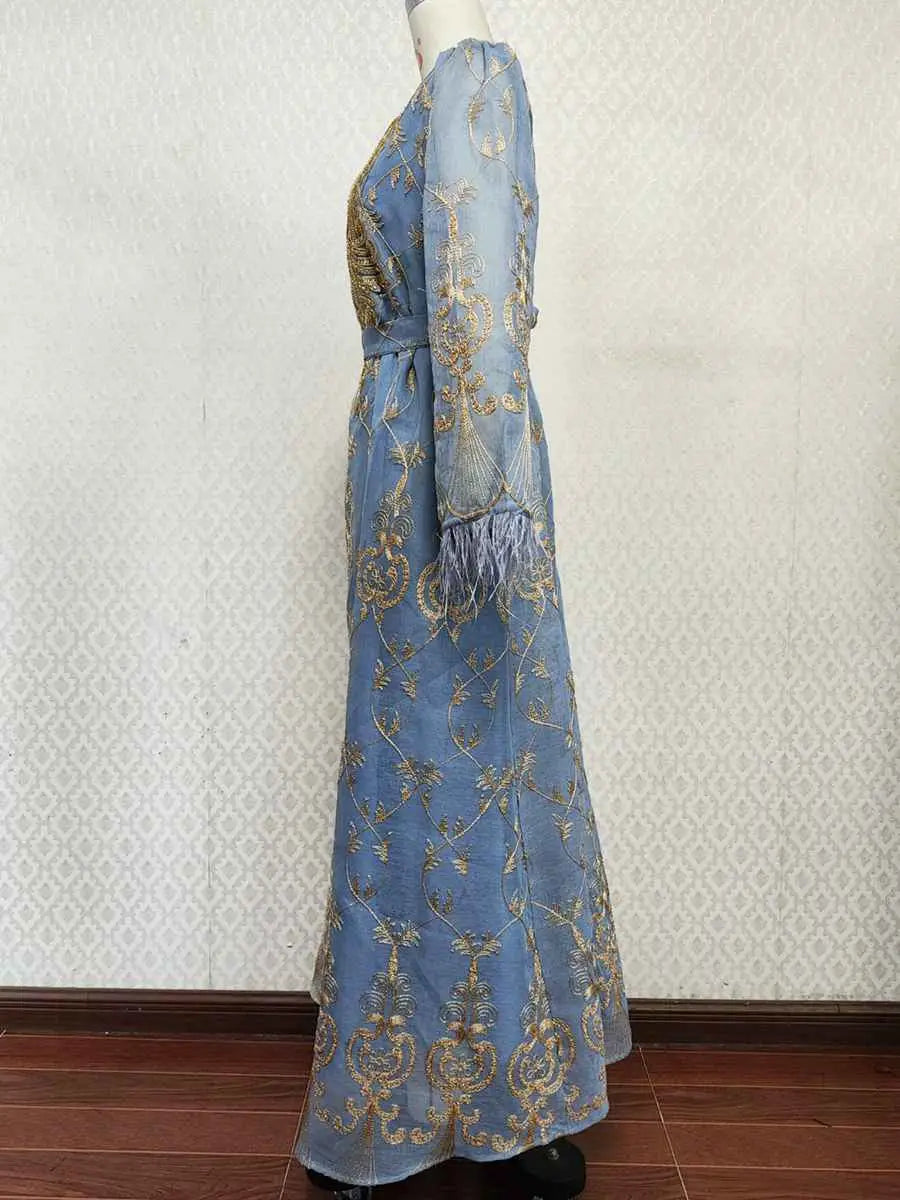 Elegant Eid Outfits for Women - Sparkling Sequins & Embroidery Muslim Caftan Kaftan Dress Jalabiya - Perfect for Eid Celebrations, Weddings & Special Occasions