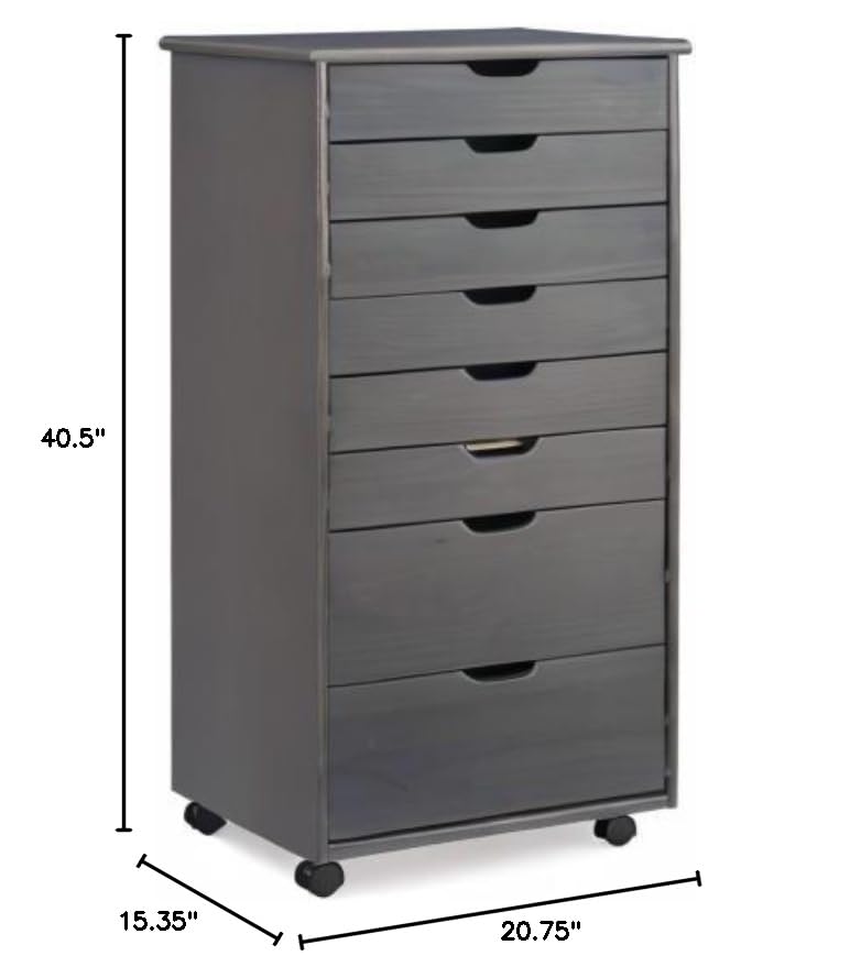 Linon Corinne 8-Drawer Rolling Storage Cart - Grey Organizer for Home, Office & Dorm | Space-Saving Mobile Cabinet for Bedroom, Bathroom & Kitchen Organization
