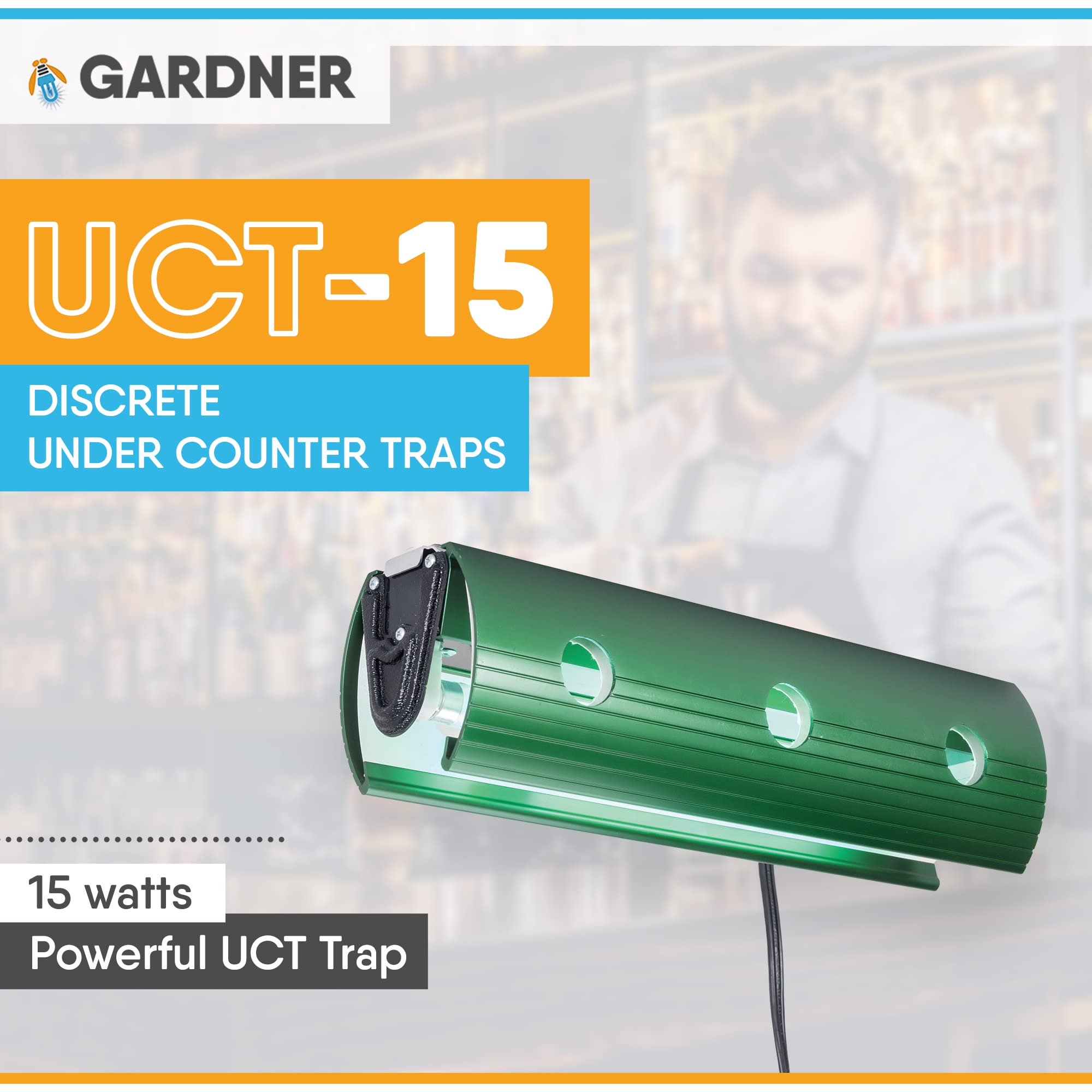 Gardner UCT-15 Under Counter UV Fly Light Trap - No Zapper Insect Catcher for Tiny Flies & Gnats - Compact Discreet Green Design - Perfect for Restaurants, Kitchens & Bars