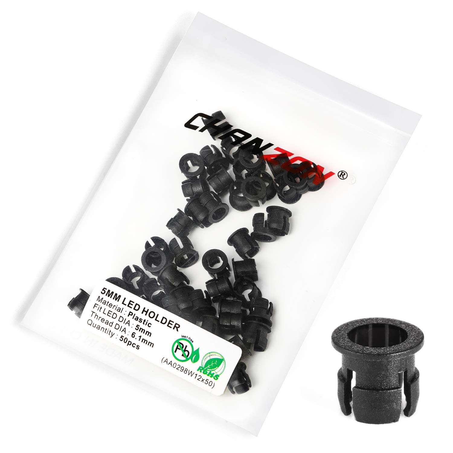 Chanzon 50pcs 5mm LED Holder Flat Head for Light Emitting Diodes - Durable Plastic Mounting Base for LED Bulbs, Diode Lights & Lamps - Perfect for DIY Electronics, Home Lighting Projects & Automotive Applications