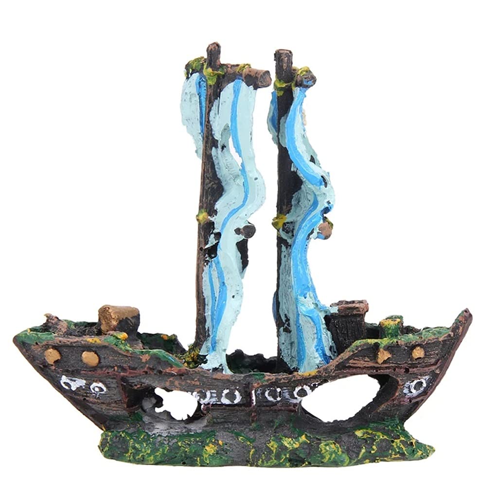 UXZDX Resin Sunken Ship Wreck Aquarium Decoration - Pirate Ship Fish Tank Ornament with Hideout for Fish | Perfect for Saltwater & Freshwater Aquariums, Home Office Decor, and Underwater Theme Parties