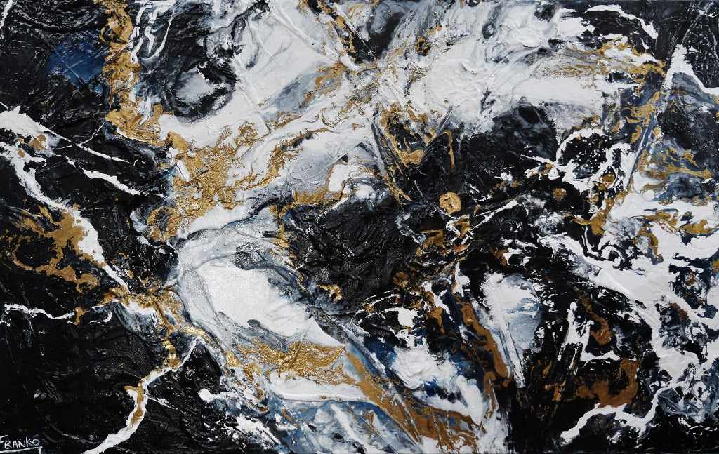 Golden Blu Ransom 160cm x 100cm Black Gold Textured Abstract Canvas Wall Art - Modern Home Decor for Living Room, Bedroom & Office