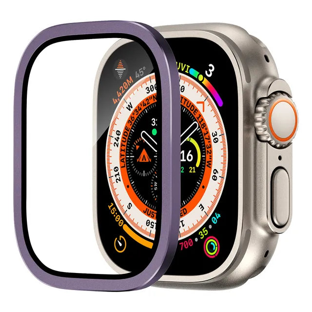 49mm Ultra Bezel Ring with Tempered Glass Protector - Durable Metal Frame & Scratch-Resistant Screen Cover for Smartwatches (Perfect for Fitness Tracking, Workouts & Everyday Wear)