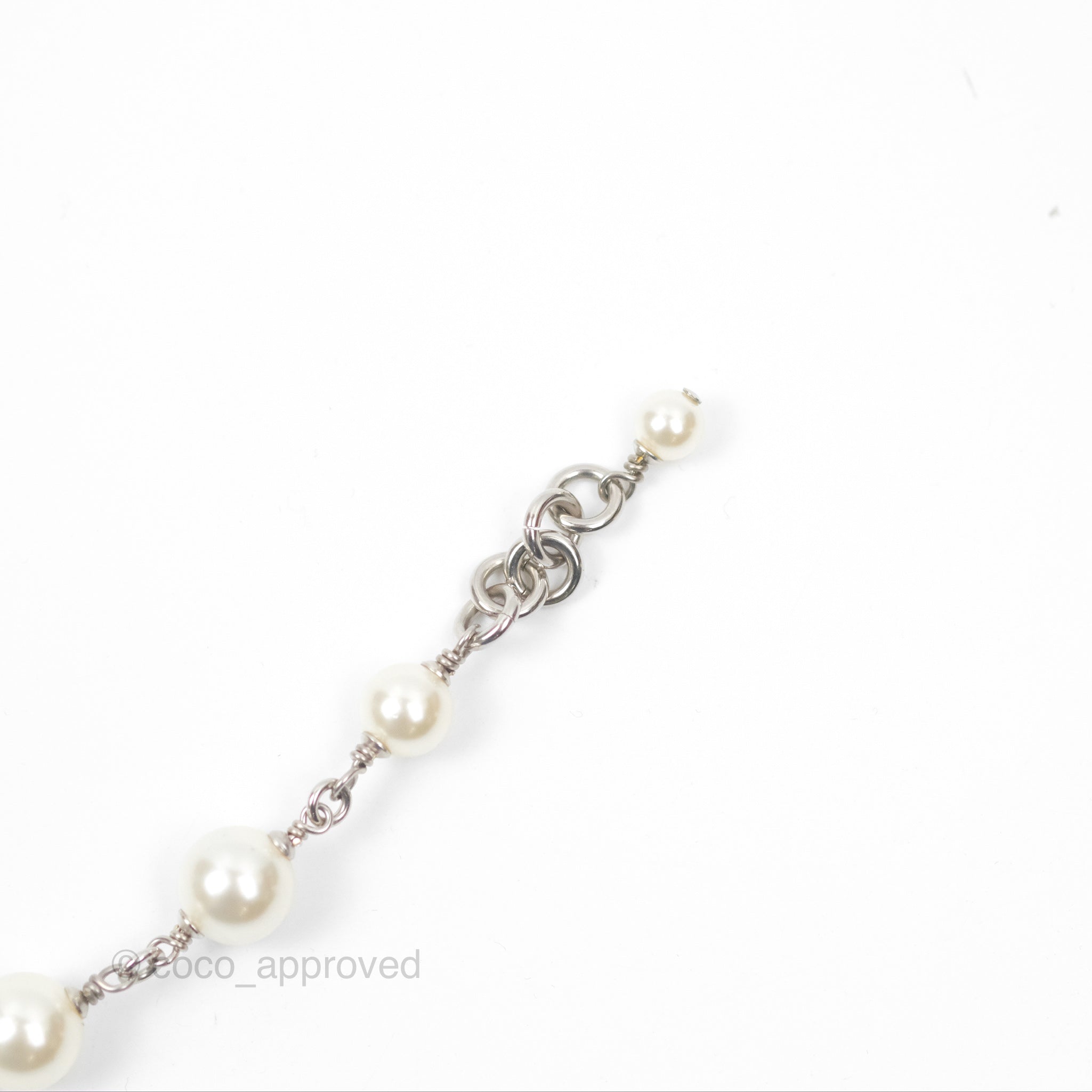 Chanel CC Crystal Pearl Long Necklace Silver Tone 23V - Elegant Statement Jewelry for Women, Perfect for Parties, Weddings & Special Occasions