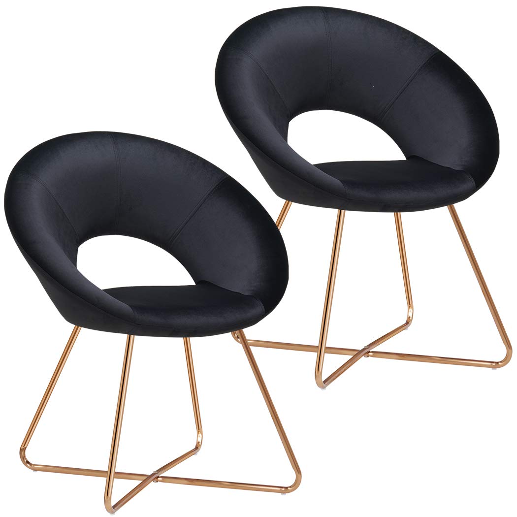 DUHOME Modern Velvet Accent Chairs Set of 2 - Mid-Century Upholstered Armchairs with Golden Metal Legs for Dining Room, Living Room & Lounge - Comfy Single Sofa Chairs in Black (Perfect for Small Spaces, Apartments & Cozy Reading Nooks)
