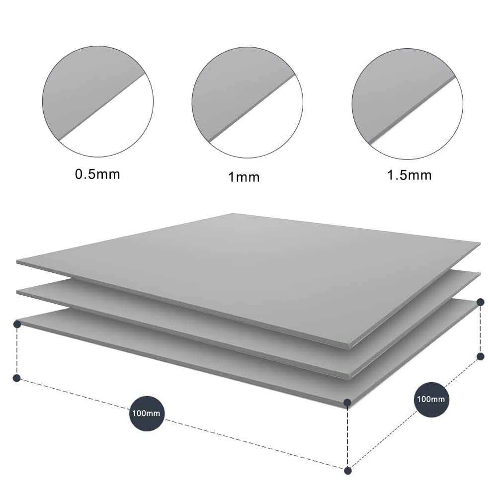 Aukuoy 12.8W/MK Thermal Pads Set of 3 (100x100x0.5mm/1mm/1.5mm) - High Performance Heat Resistant Silicone Cooling Pads for CPU, GPU, LED, SSD, IC & SMD - Perfect for PC Building, Laptop Upgrades & Electronics Repair