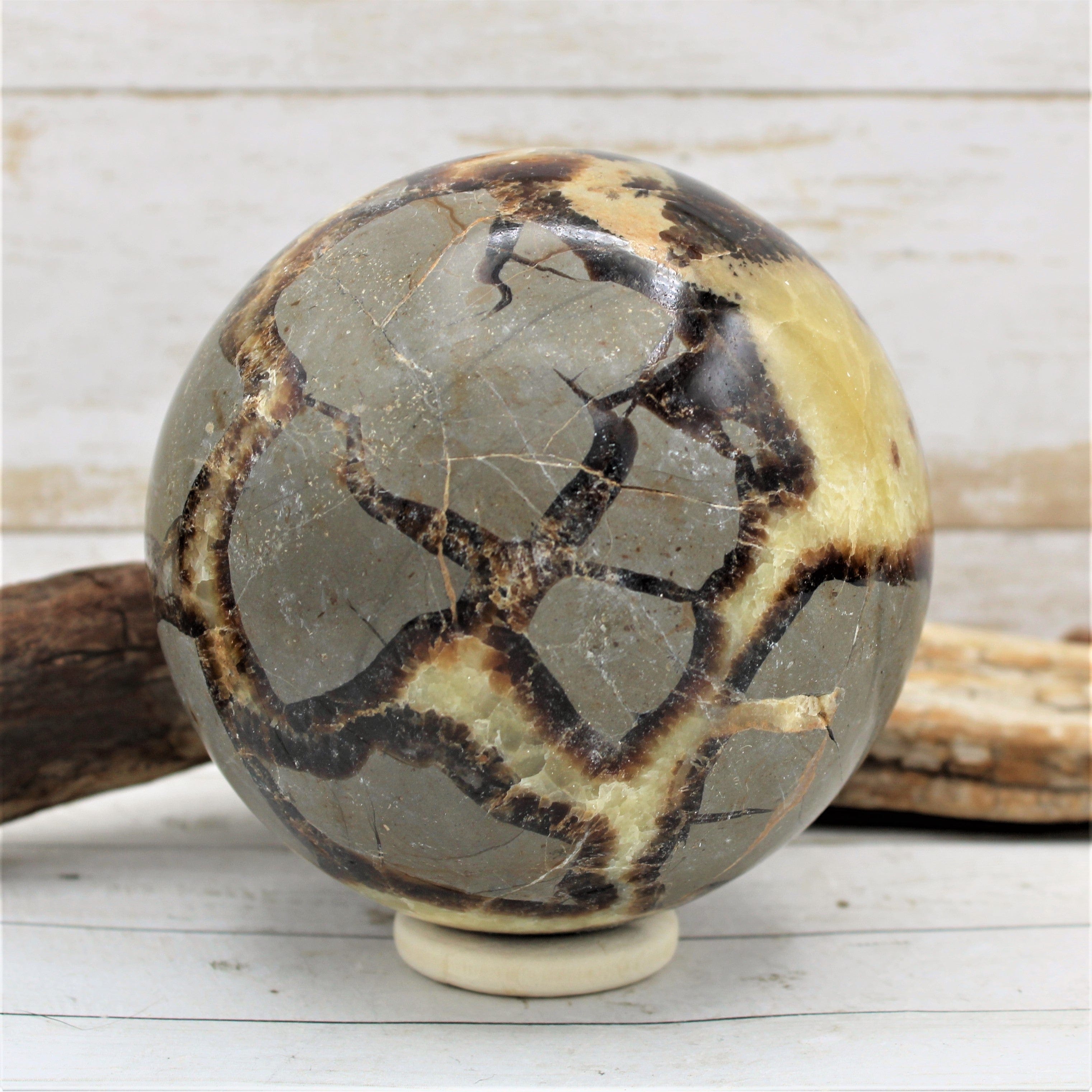 Natural Septarian Nodule Sphere - Healing Crystal Decor (2-4 inch) for Meditation, Home Decor & Gifts | Polished Stone Ball for Yoga, Office Desk & Spiritual Practice