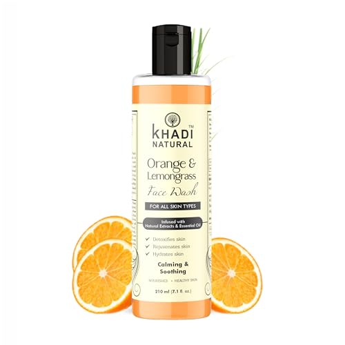 Khadi Natural Orange & Lemongrass Herbal Face Wash for Dry Skin - Organic & Chemical-Free Cleanser for Healthy Glowing Skin | Daily Skincare Routine for Women & Men