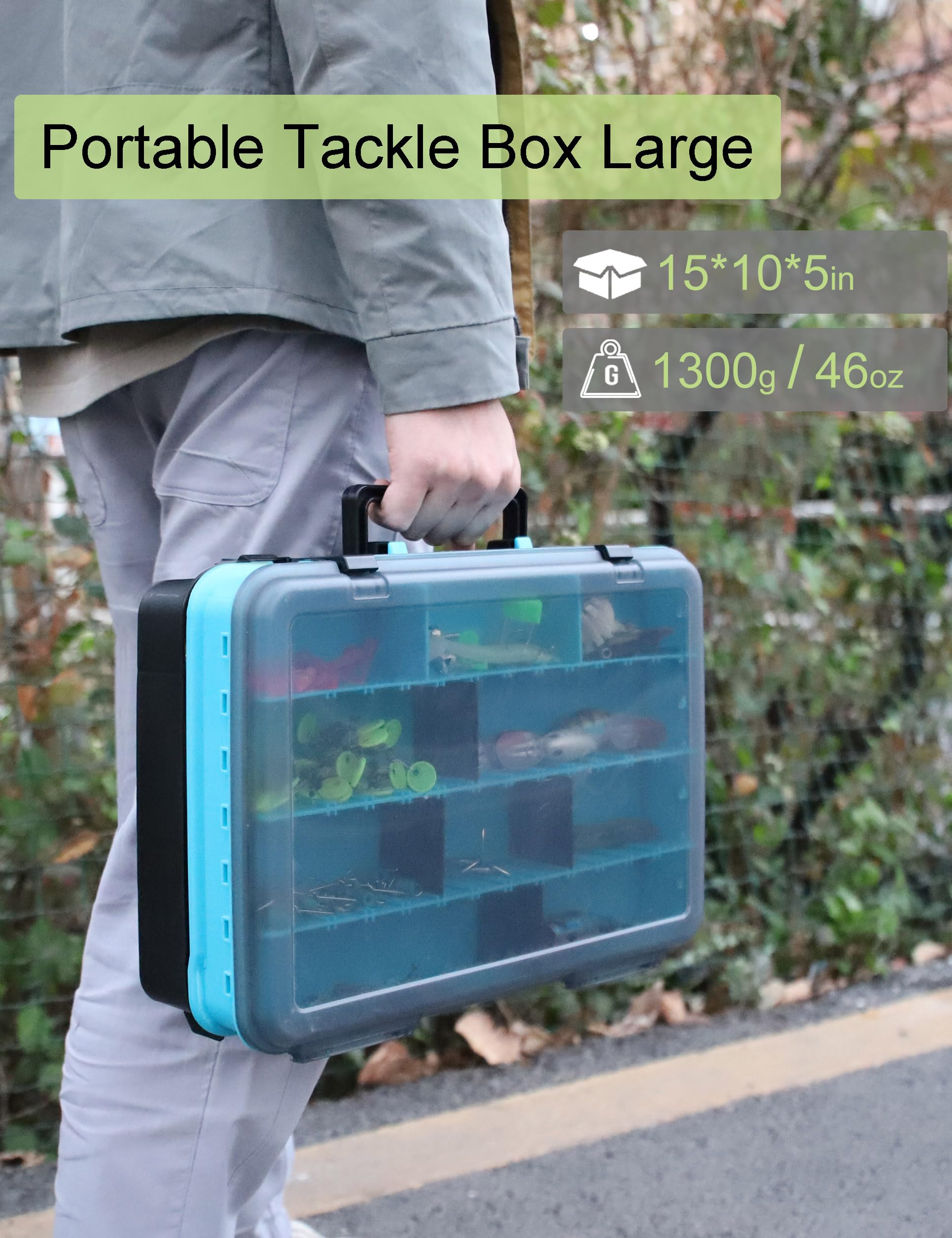 **Large Double-Sided Fishing Tackle Box with Dividers & Handle - Premium Tackle Storage Organizer for Bass, Trout & Saltwater Fishing - Perfect for Boat, Shore & Kayak Fishing Trips**