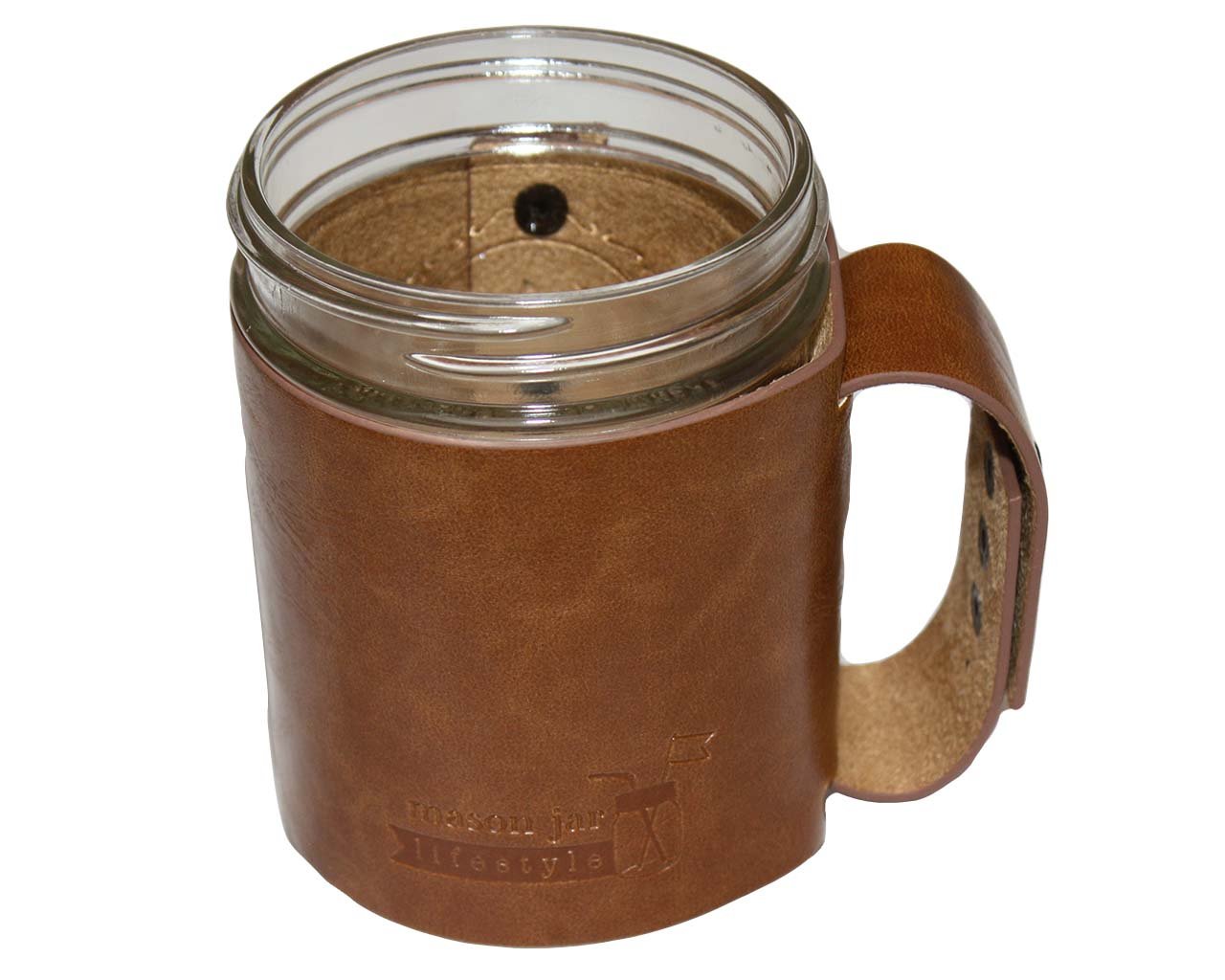 Premium Faux Leather Sleeve with Handle for Wide Mouth Mason Jars - Insulated Travel Mug Cover for 16oz Pint Canning Jars - Perfect for Coffee, Tea & Hot/Cold Beverages On-The-Go