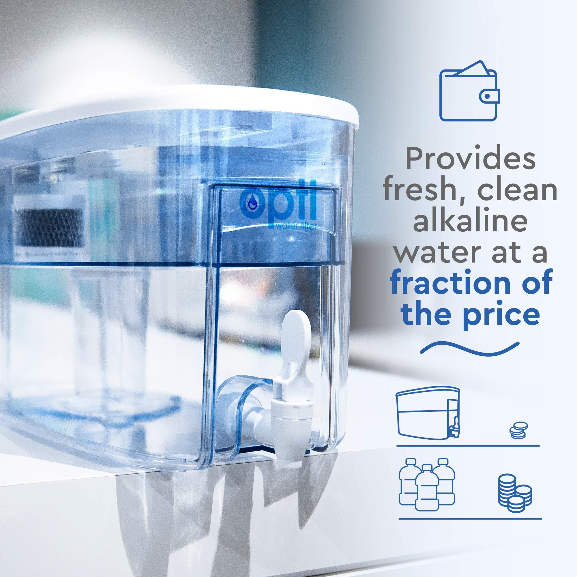 Opti CHILL Alkaline Water Refrigerator Filter Unit with 2 Extra OEM Replacement Filters (120 Gallon Capacity) - Improve Drinking Water Quality for Home & Office Use