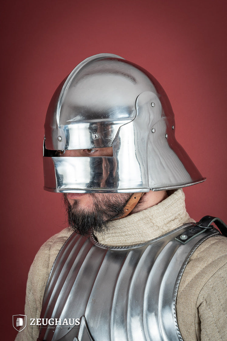 Polished 1.6mm Medieval Infantry Sallet Helmet - Authentic Knight Armor for LARP, Cosplay & Renaissance Fairs