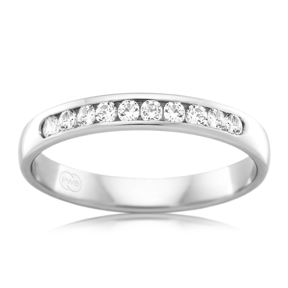 18K White Gold 1/5 Carat Diamond Ring - 3mm Band with 10 Round Cut Diamonds - Size N - Perfect for Engagement, Wedding & Anniversary Gifts