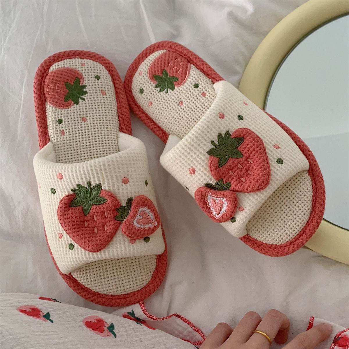 Cozy Strawberry Slippers for Women - Soft Plush House Shoes with Non-Slip Soles - Perfect for Indoor Comfort, Lounge Wear & Gift Giving