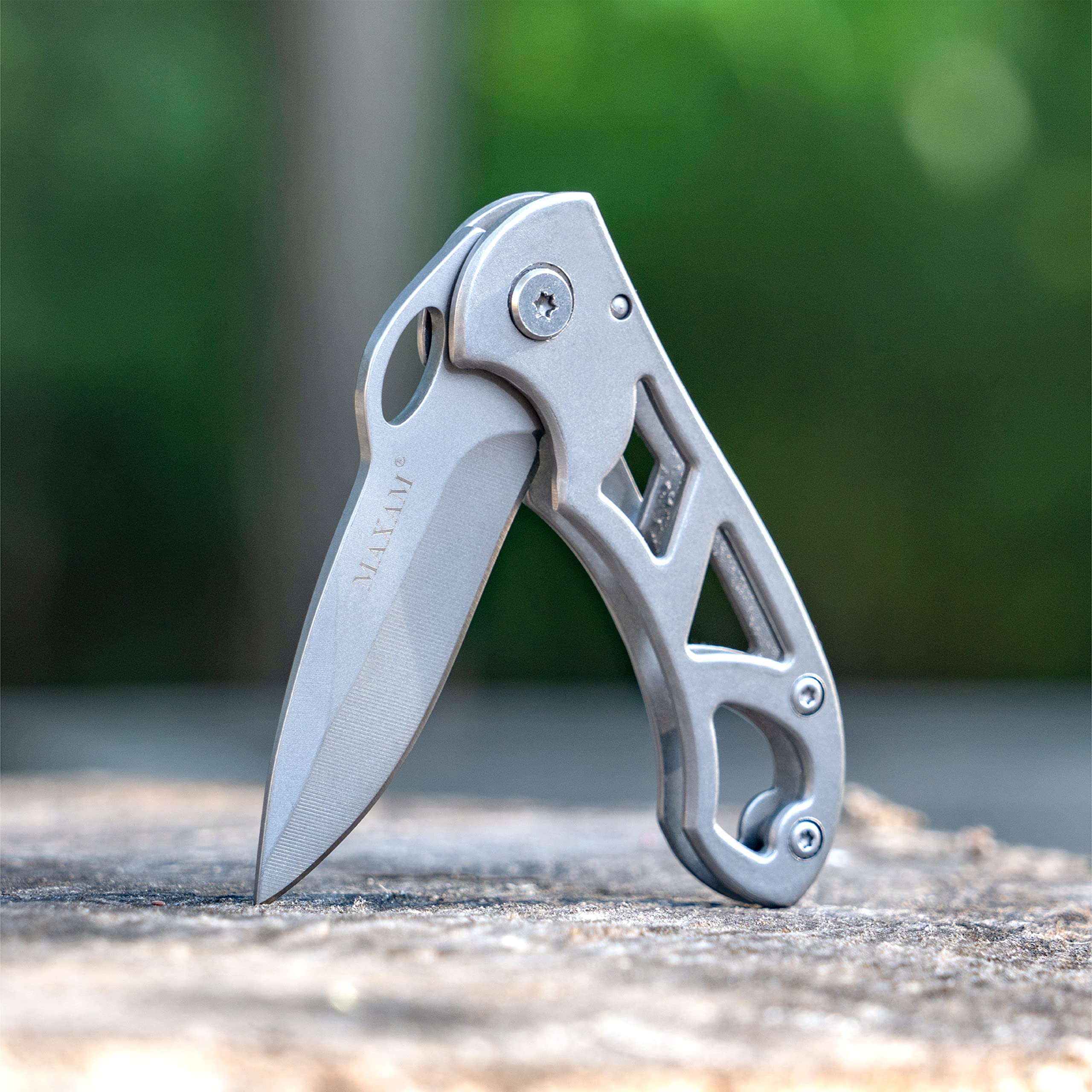 Maxam Folding Pocket Knife - Stainless Steel Blade & Handle with Secure Frame Lock - Compact Tactical EDC Knife with Clip for Camping, Hiking & Everyday Carry