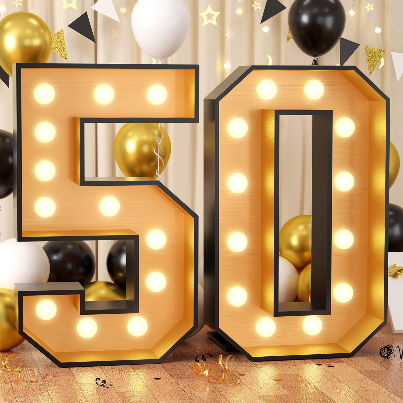 4FT Black & Gold Giant Marquee Light Up Number 50 - DIY Pre-Cut Foam Board Kit for 50th Birthday Decorations, Party Backdrops & Anniversary Celebrations | Perfect for Milestone Events, Photo Booths & Nighttime Illumination