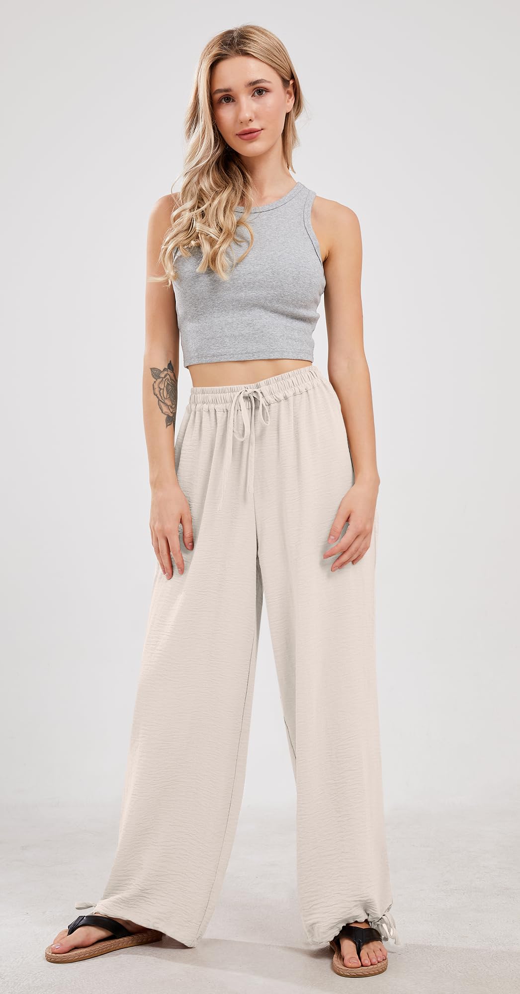 UTCoco Women's Wide Leg Linen Pants - Casual High Waisted Loose Fit Drawstring Trousers | Perfect for Summer, Beach, Travel & Boho Style Outfits