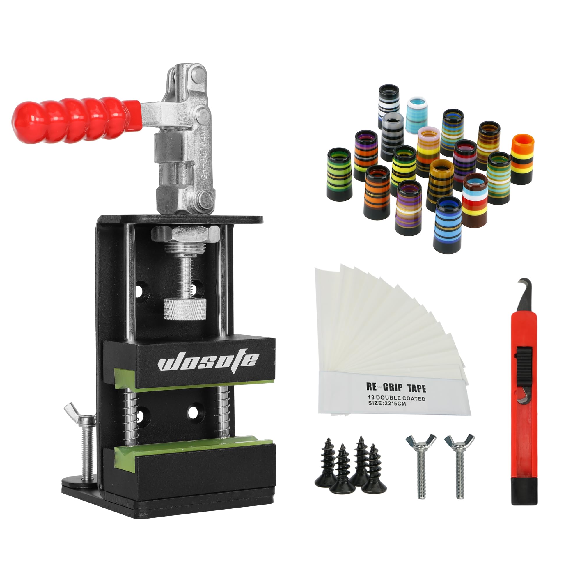 Professional Golf Club Regrip Vise Tool Kit - Includes Hook Knife, Grip Tapes & 17 Iron Ferrules - Quick Shaft Clamp for Easy Installation - Perfect for Golf Club Maintenance & DIY Regripping at Home or Driving Range