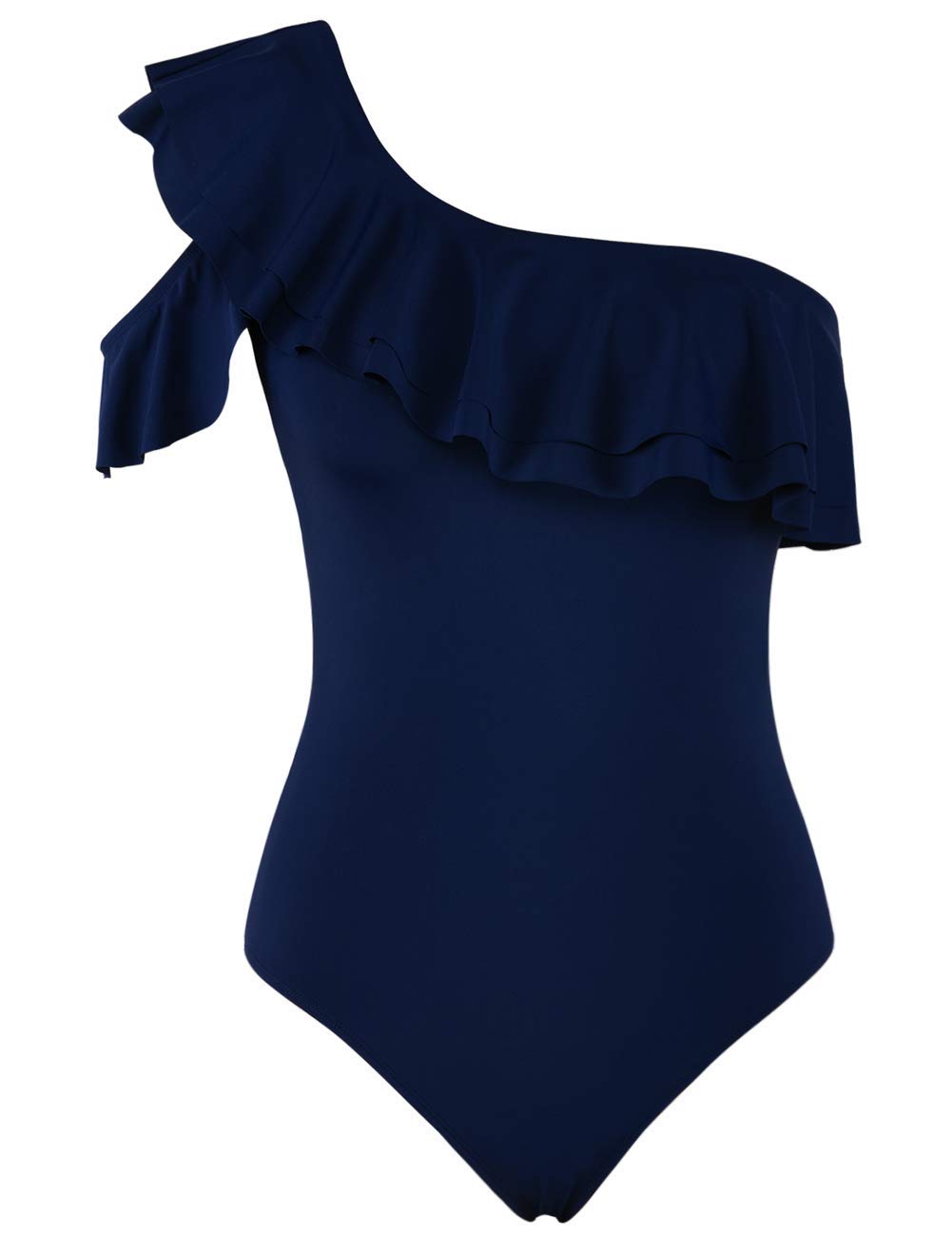 Hilor Women's One Shoulder Asymmetric One Piece Swimsuit - Ruffled Bathing Suit for Beach, Pool & Vacation | Sexy Monokini Swimwear for Women
