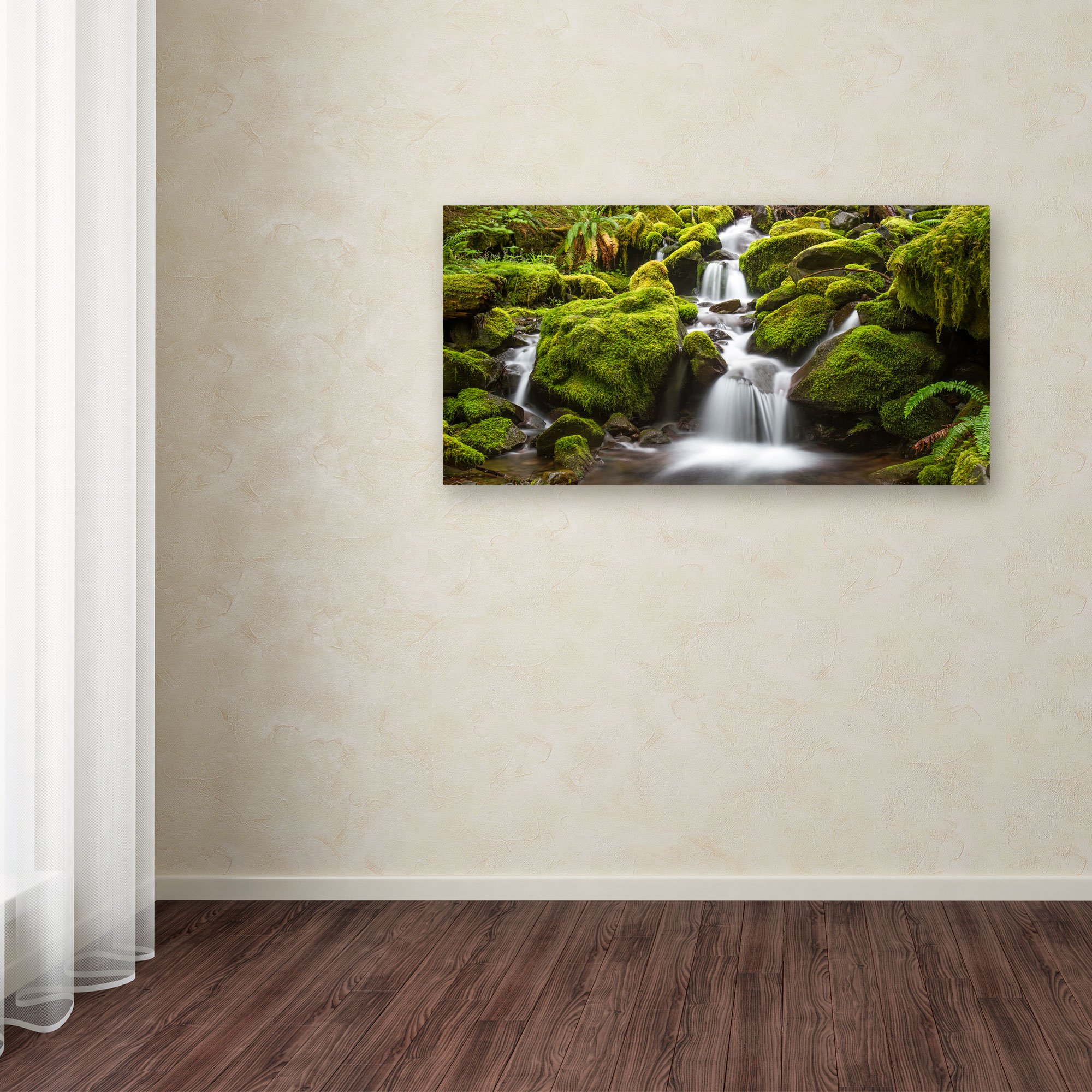 Pierre Leclerc Green Moss Stream Landscape Art Print - 24x47 Inch Framed Canvas Wall Decor for Living Room, Bedroom & Office | Trademark Fine Art Collection