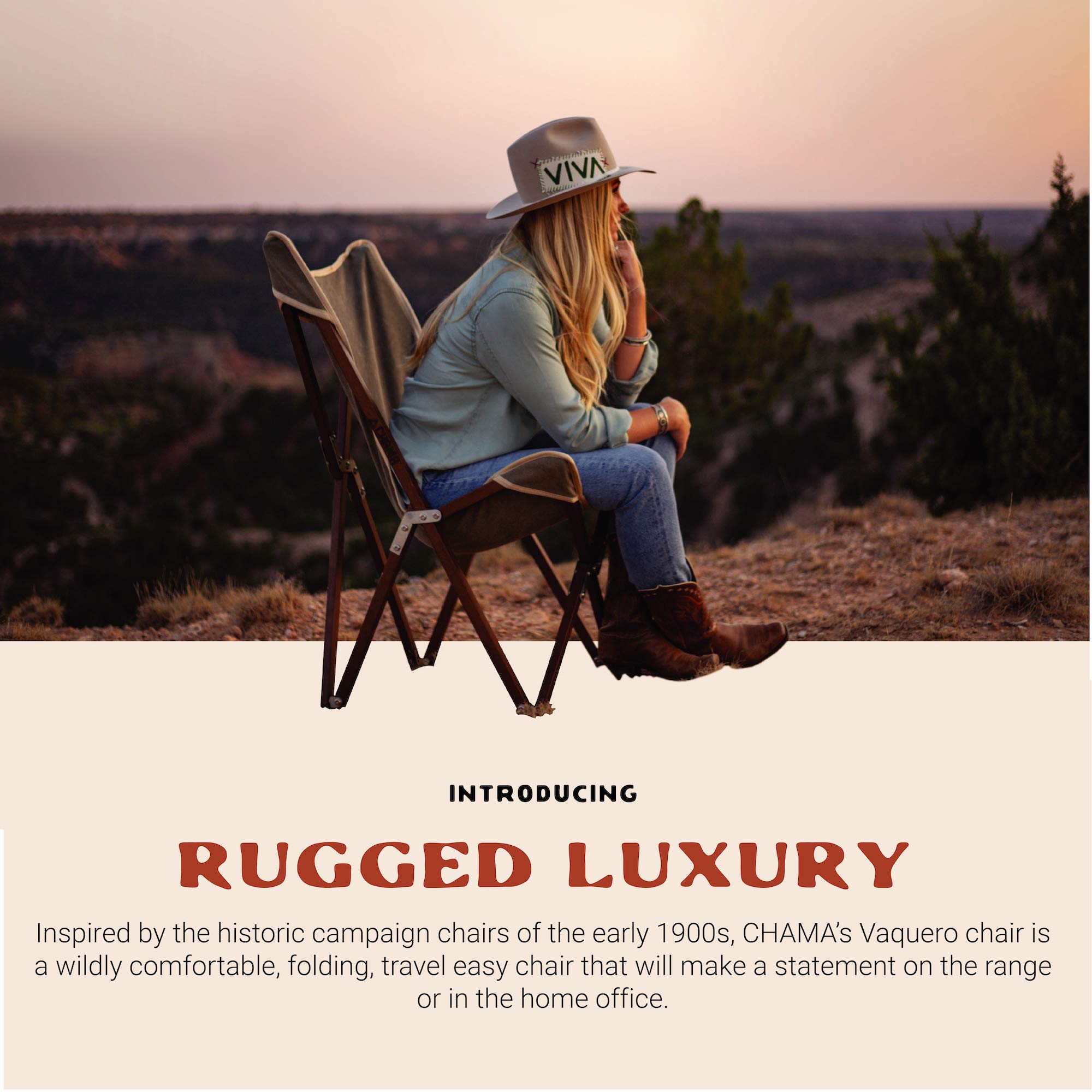 CHAMA Vaquero Folding Chair & Travel Bag - Wheat & Pine Wood Outdoor Portable Camping Chair with Canvas Seat - Supports 300 lbs - Perfect for Camping, Picnics, Beach, Backyard, Patio & Indoor Use
