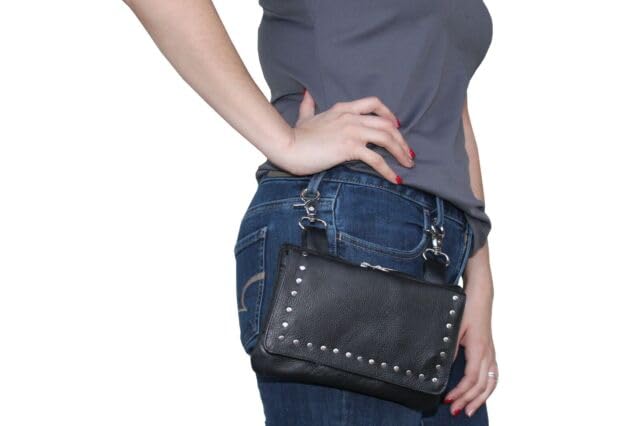 Stylish Leather Hip Purse for Women - Clip-On Waist Pack, Biker Fanny Pack & Motorcycle Leg Bag - Durable Belt Pouch with Crossbody Strap (Perfect for Cycling, Travel & Outdoor Adventures)