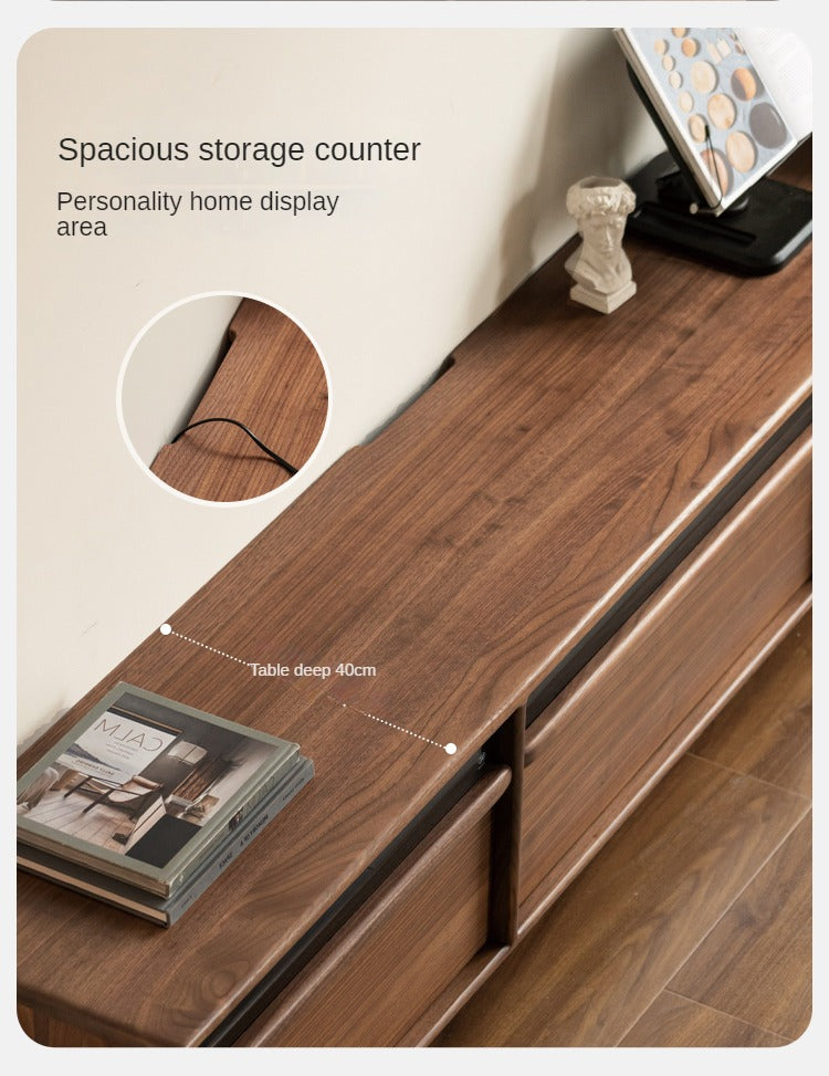 Premium Black Walnut Solid Wood TV Stand - Modern Entertainment Center for Living Room & Home Theater