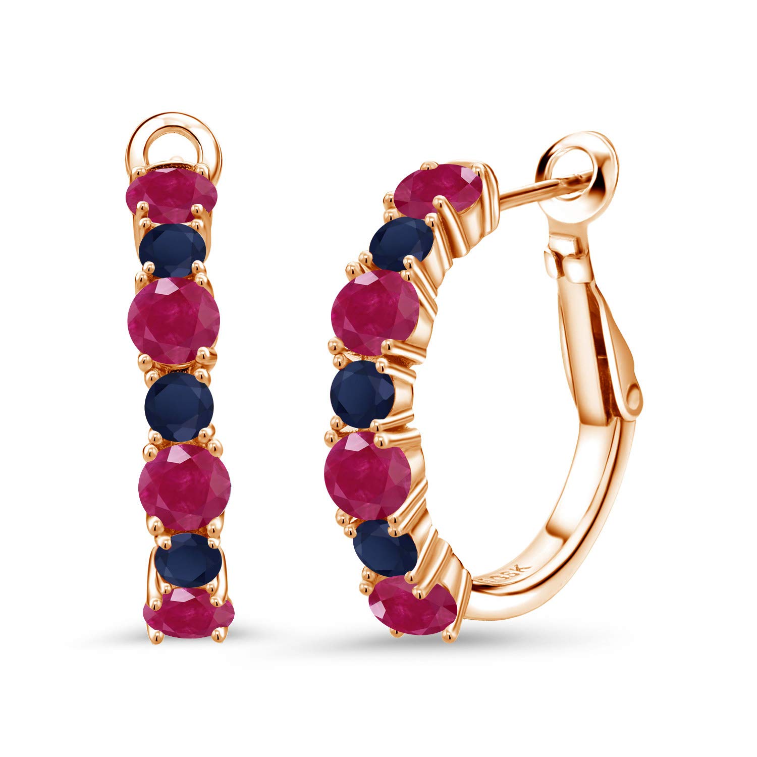 3.58 Ct Genuine Red Ruby & Blue Sapphire 18K Rose Gold Plated Hoop Earrings for Women | Dainty Gemstone Jewelry Gift for Anniversary, Birthday & Special Occasions