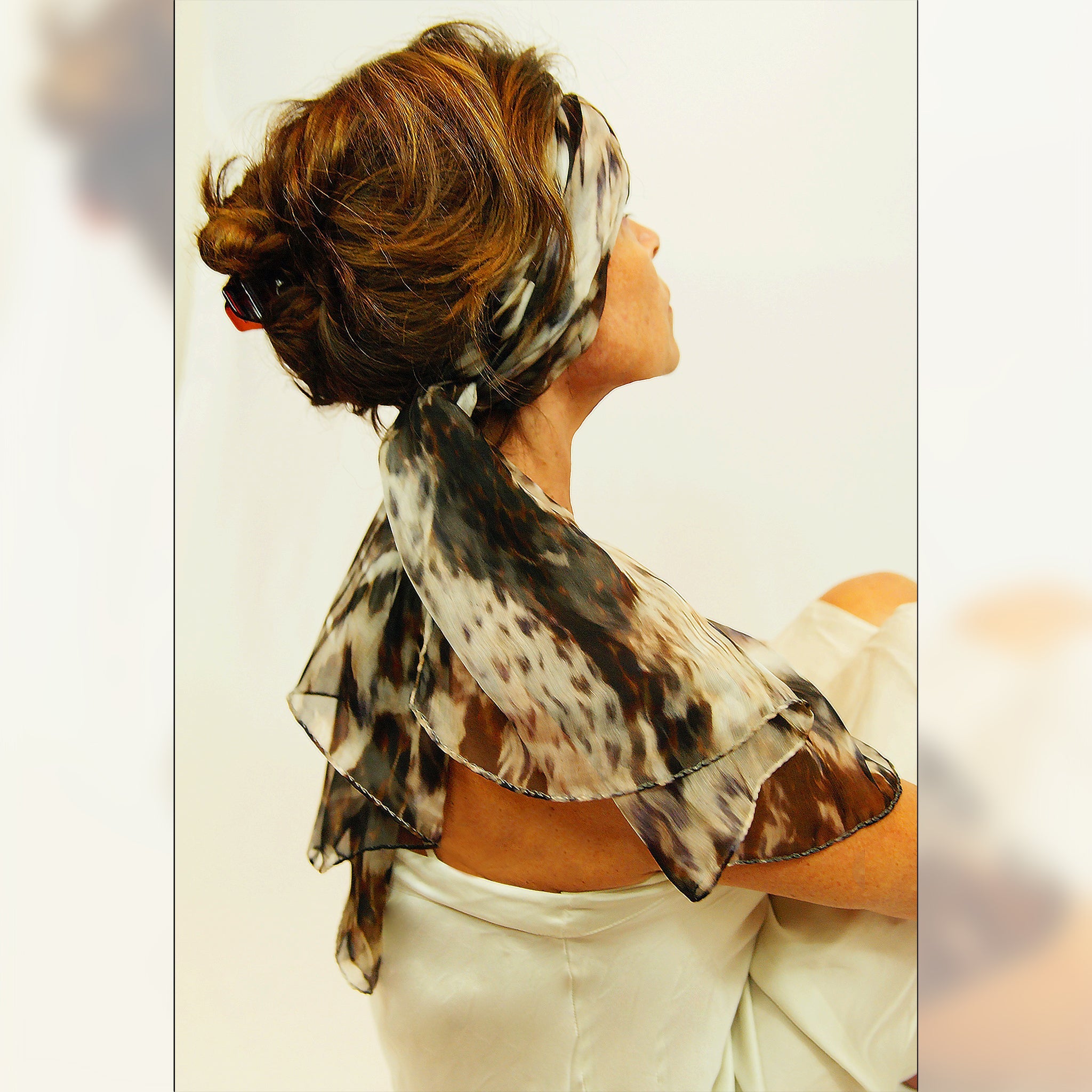 WS Brown Leopard Print Headscarf - Stylish Fashion Accessory for Women, Hair Wrap, Beach Cover Up & Boho Outfit