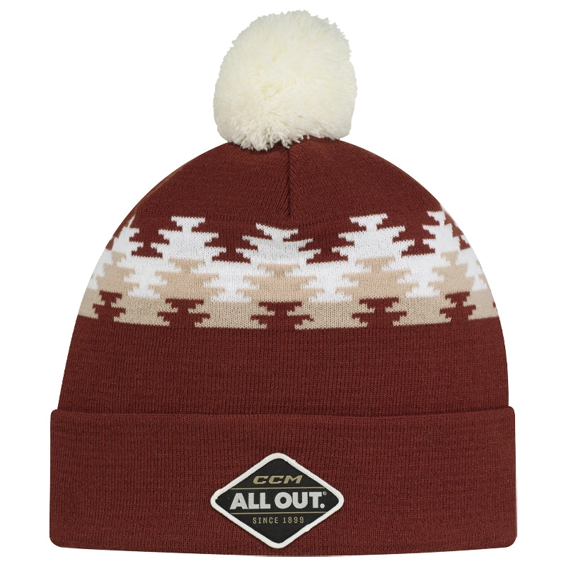CCM All Outside Pom Knit Beanie - Soft Winter Hat for Men & Women - Warm Brown Knitted Cap for Outdoor Activities & Casual Wear
