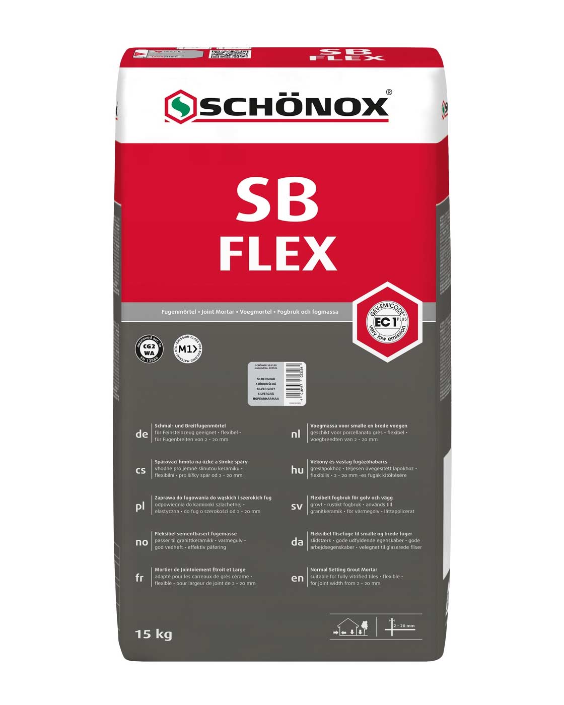 Kakelfog 15 kg Schönox SB Silver Gray - Premium Tile Adhesive for Floors and Walls - Ideal for Bathroom, Kitchen, and Outdoor Tile Installation