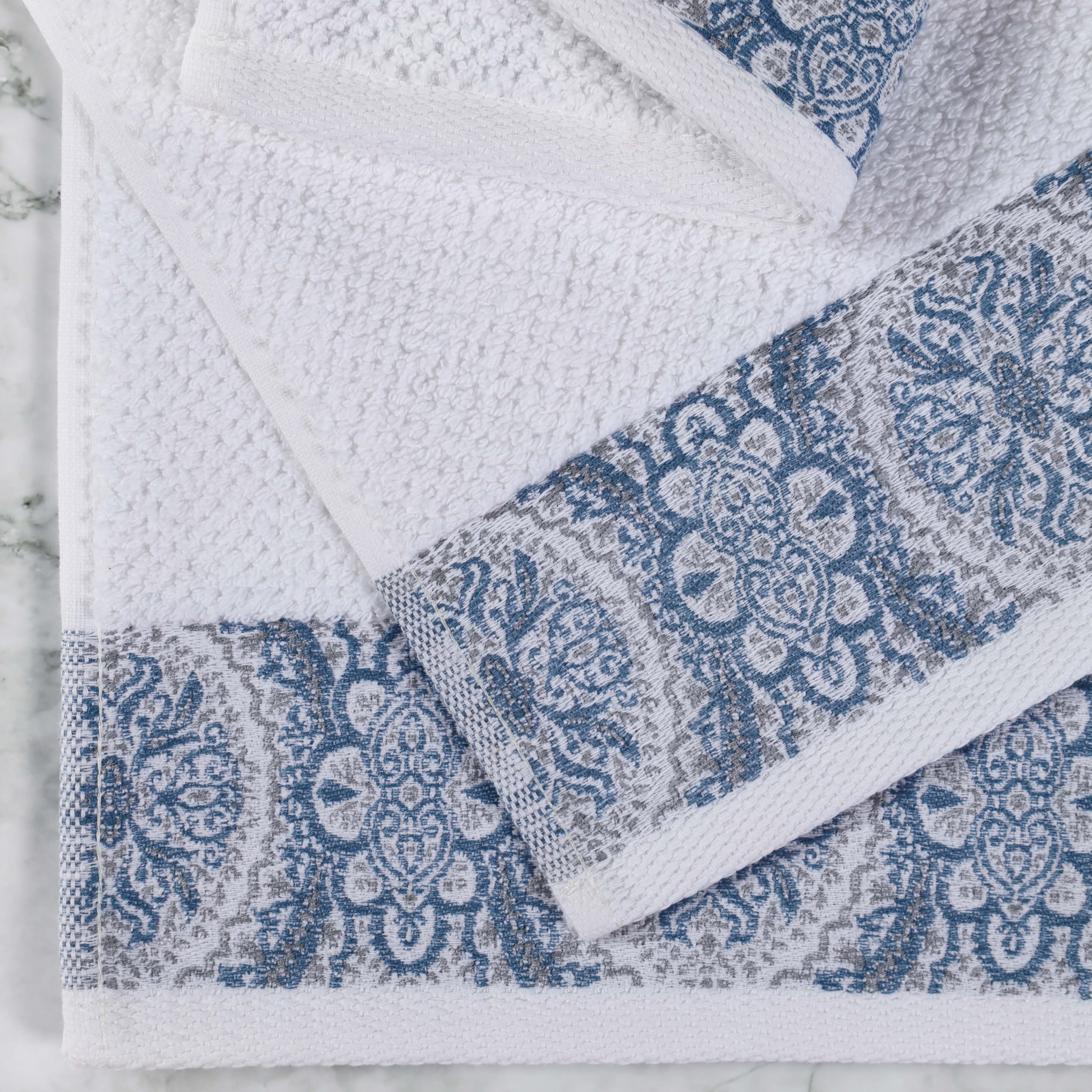 Premium Medallion Cotton Jacquard Textured 3-Piece Bath Towel Set - Soft & Absorbent Luxury Towels for Spa, Bathroom & Guest Use