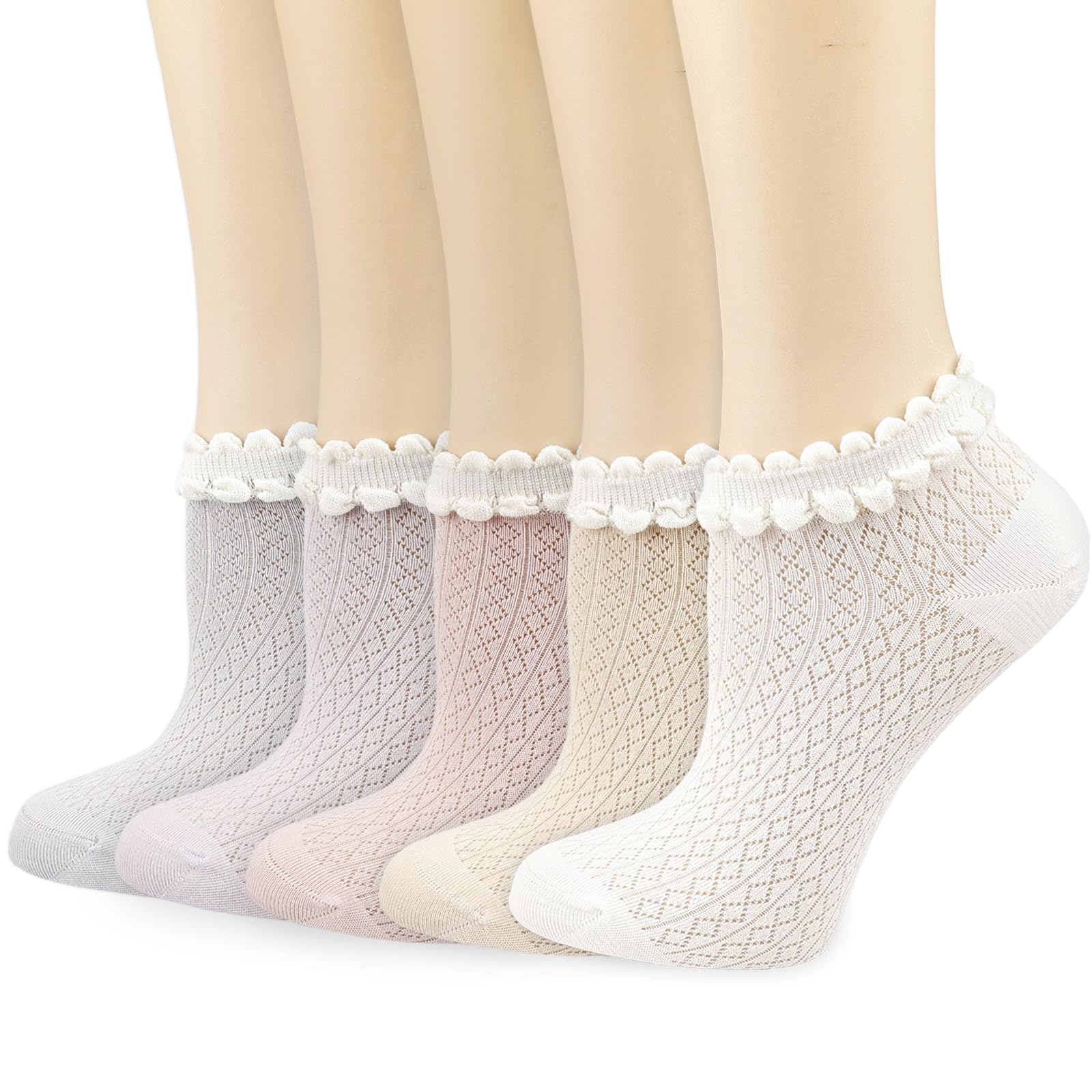 Mcool Mary Women's Ruffle Low Cut Casual Socks - Breathable Cotton Knit Mesh Lace Ankle Socks for Girls | Perfect for Everyday Wear, School, and Fashion Outfits