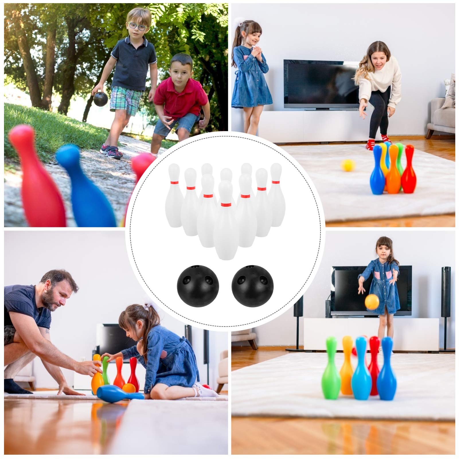 Kids Bowling Set - 10 Plastic Pins & 2 Bowling Balls for Toddlers | Indoor/Outdoor Sports Toy for Family Games, Birthday Parties & Backyard Fun (16cm)
