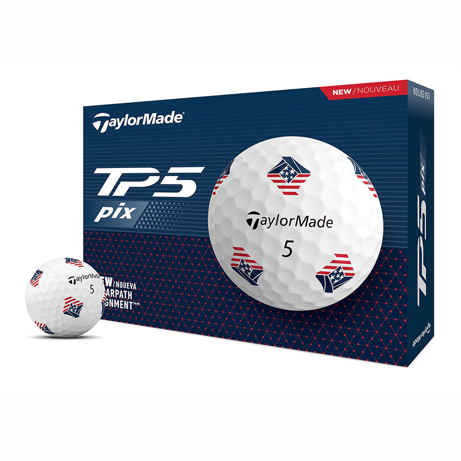 TaylorMade 2024 TP5 pix 3.0 USA White Golf Balls (1 Dozen) - Premium Golf Balls for Distance & Control - Perfect for Tournament Play & Practice Rounds